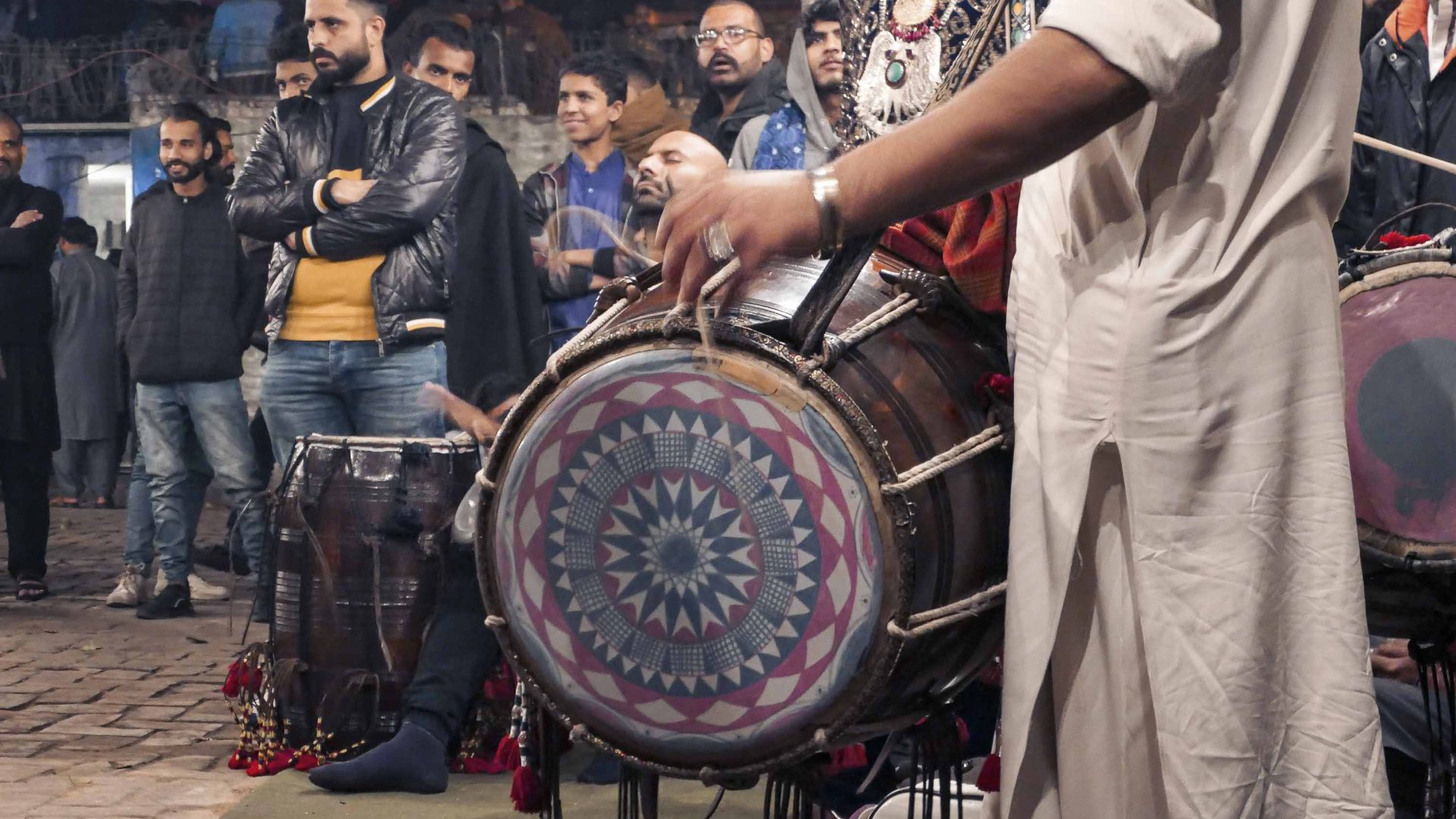 Close up on a drum being played.