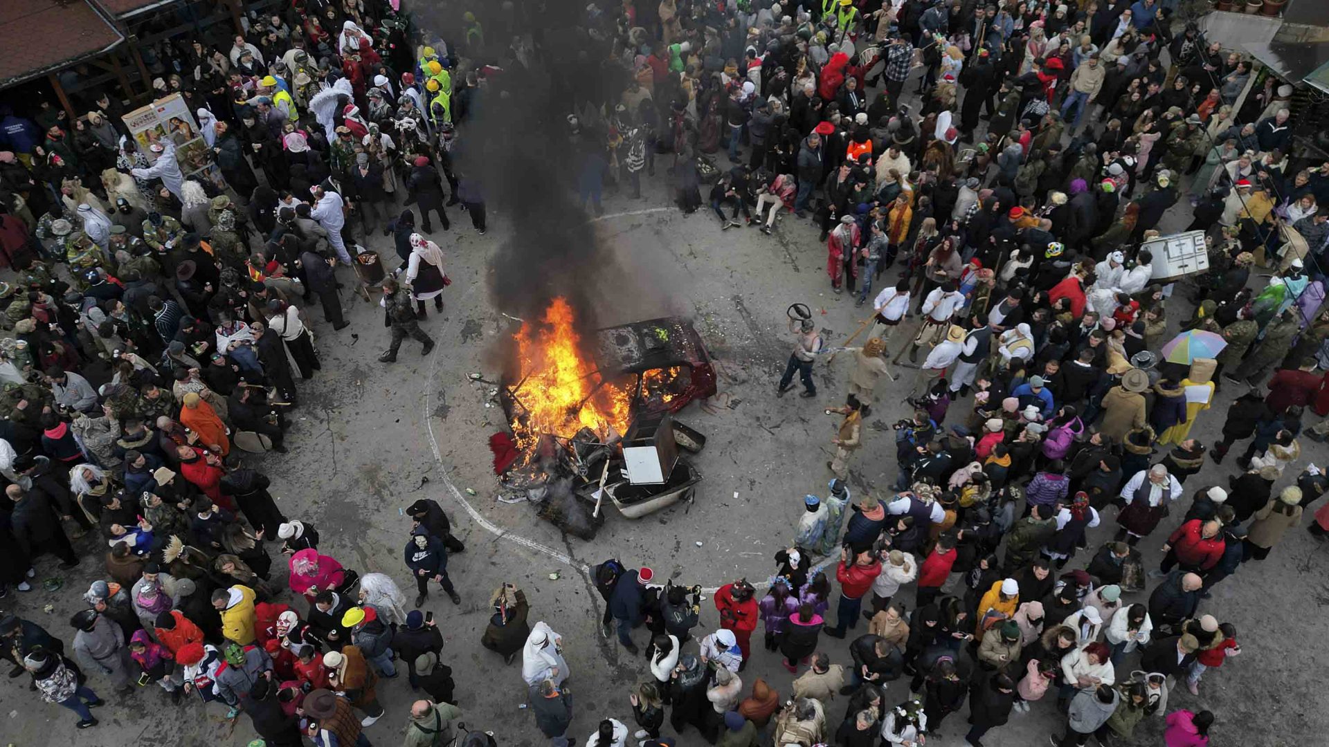 Crowds gather to burn things in the street.