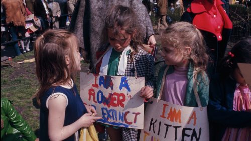 Young girls hold signs at the first Earth Day celebration in New York City on April 22, 1970.