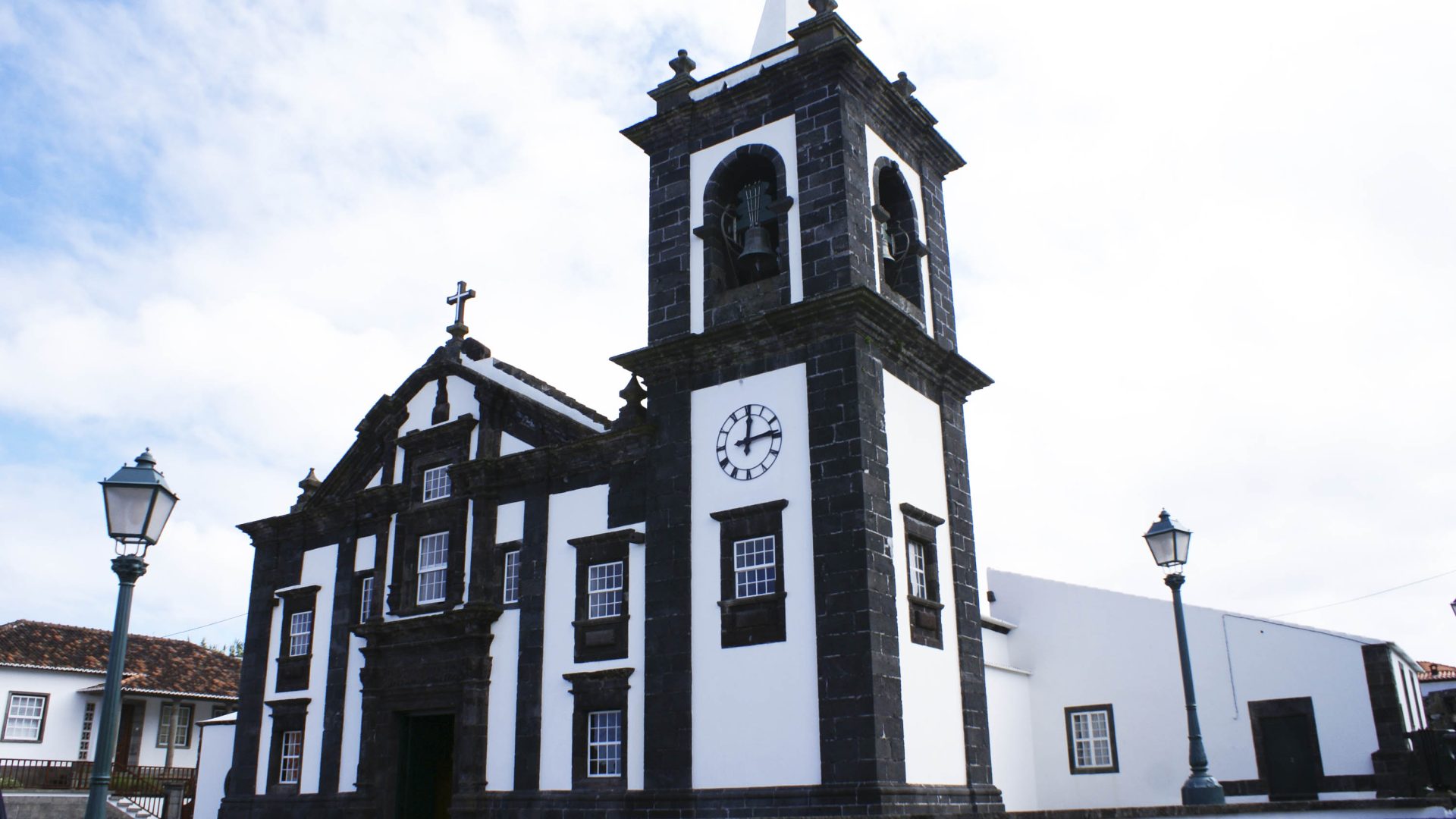 A black and white church.