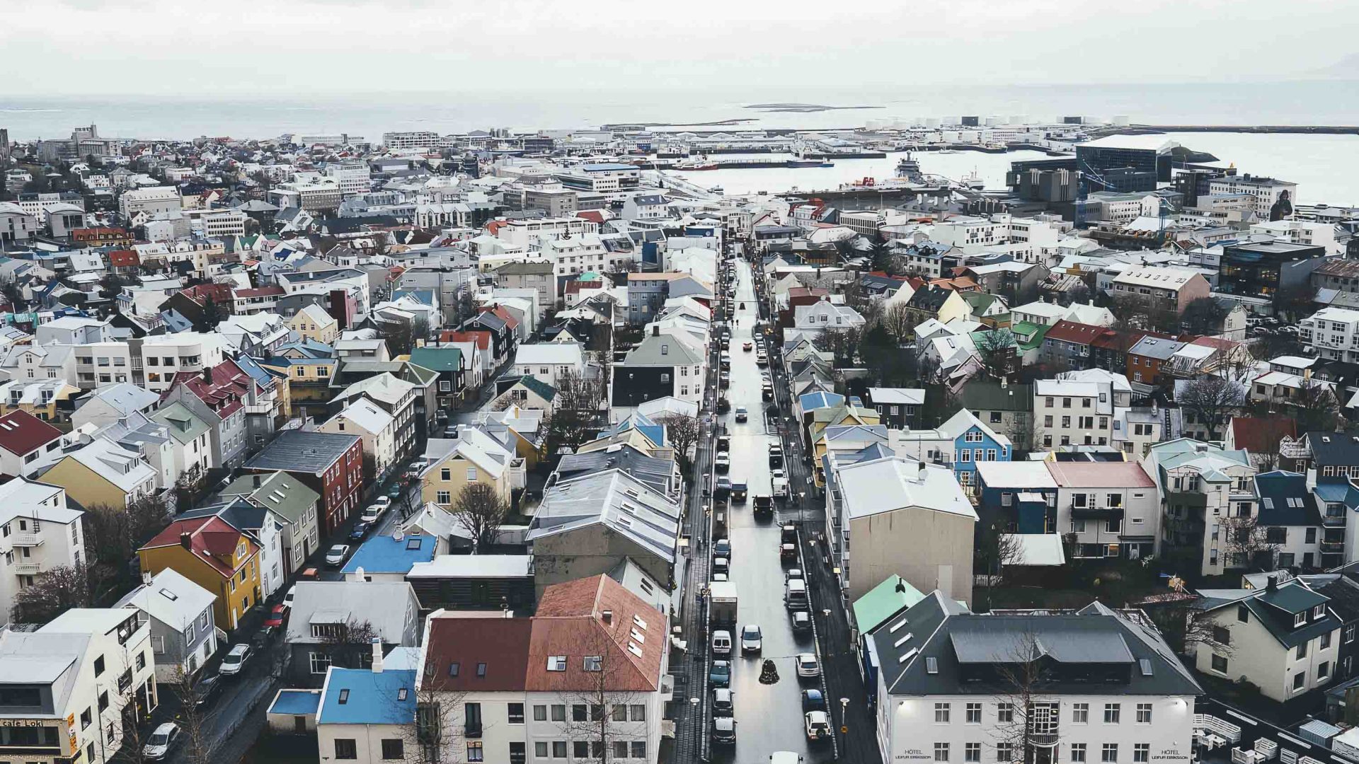 Looking down at the houses of Reykjavik.