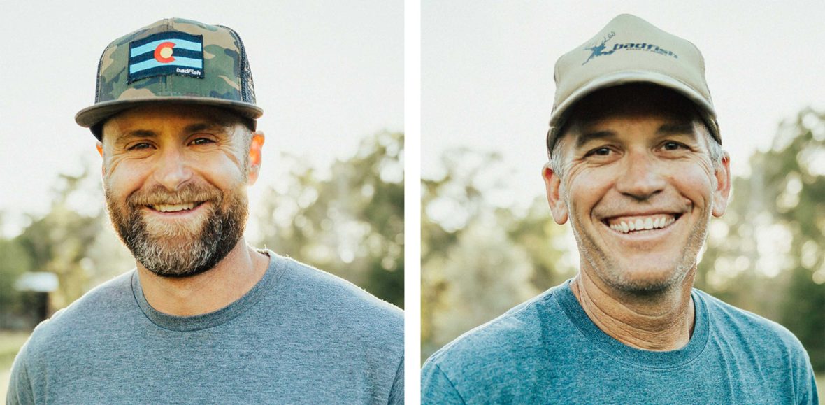 Portraits of two smiling men wearing caps.