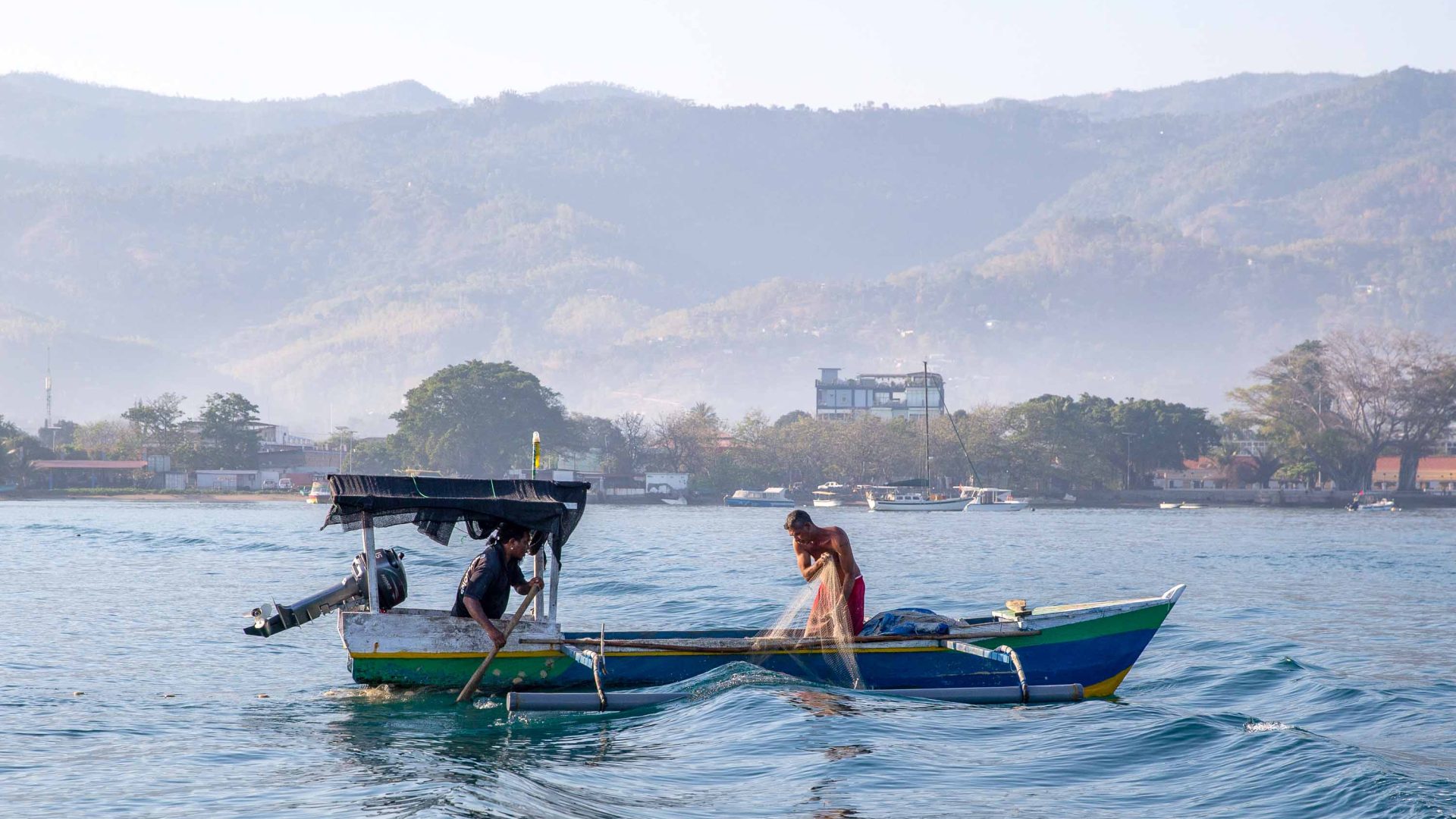 A fisherman in his boat Timor Leste.