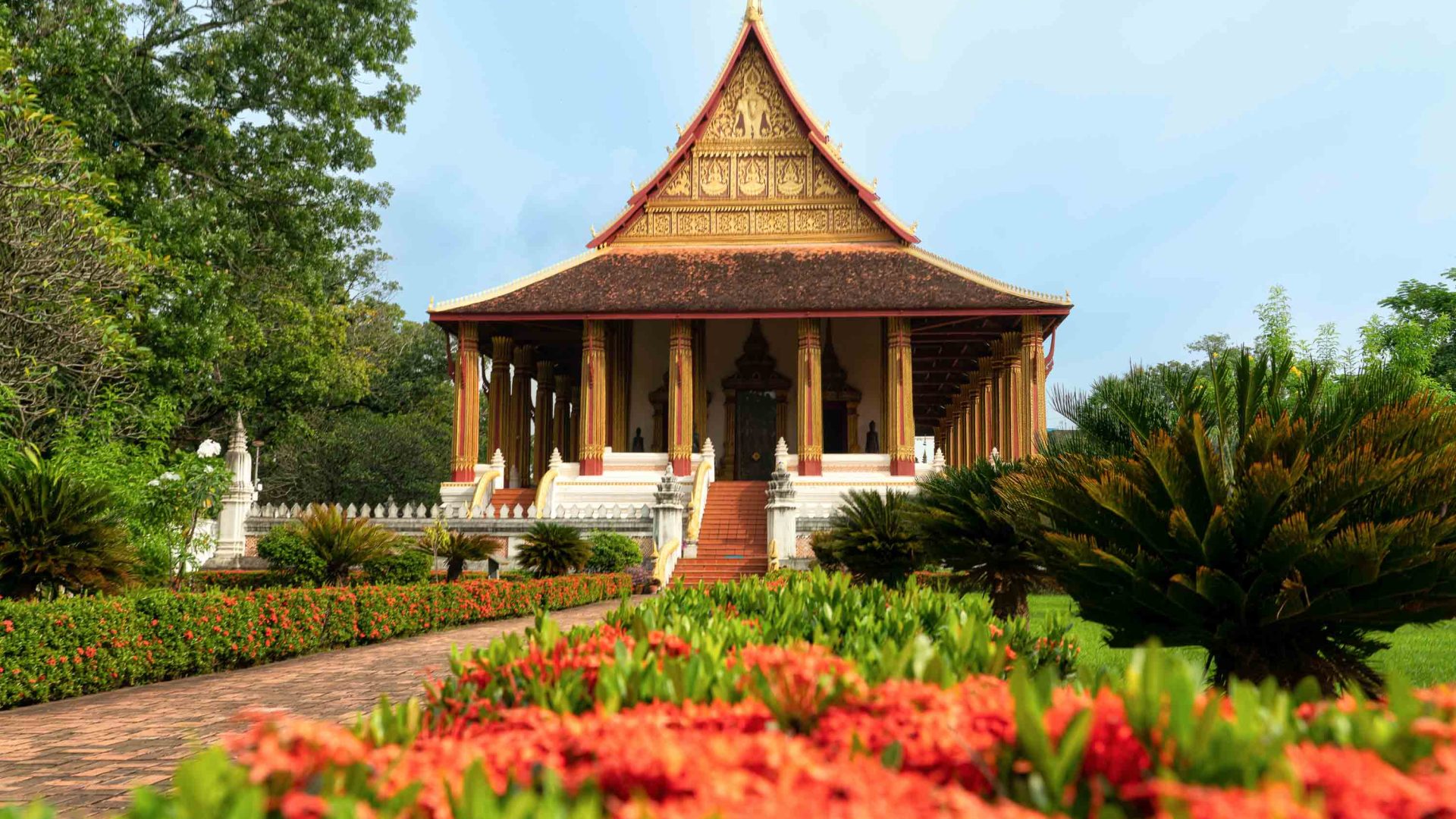 Flowers in the garden of a Wat in Vientiane.