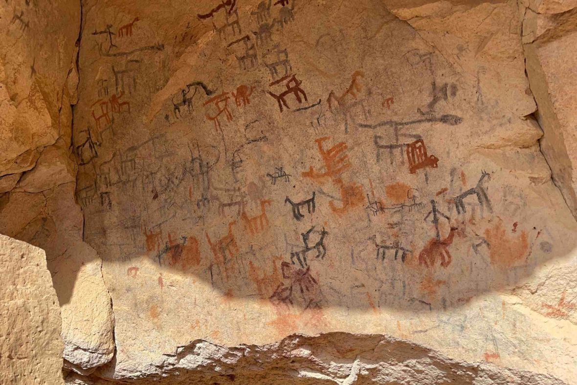 An image of a wall of rock art.