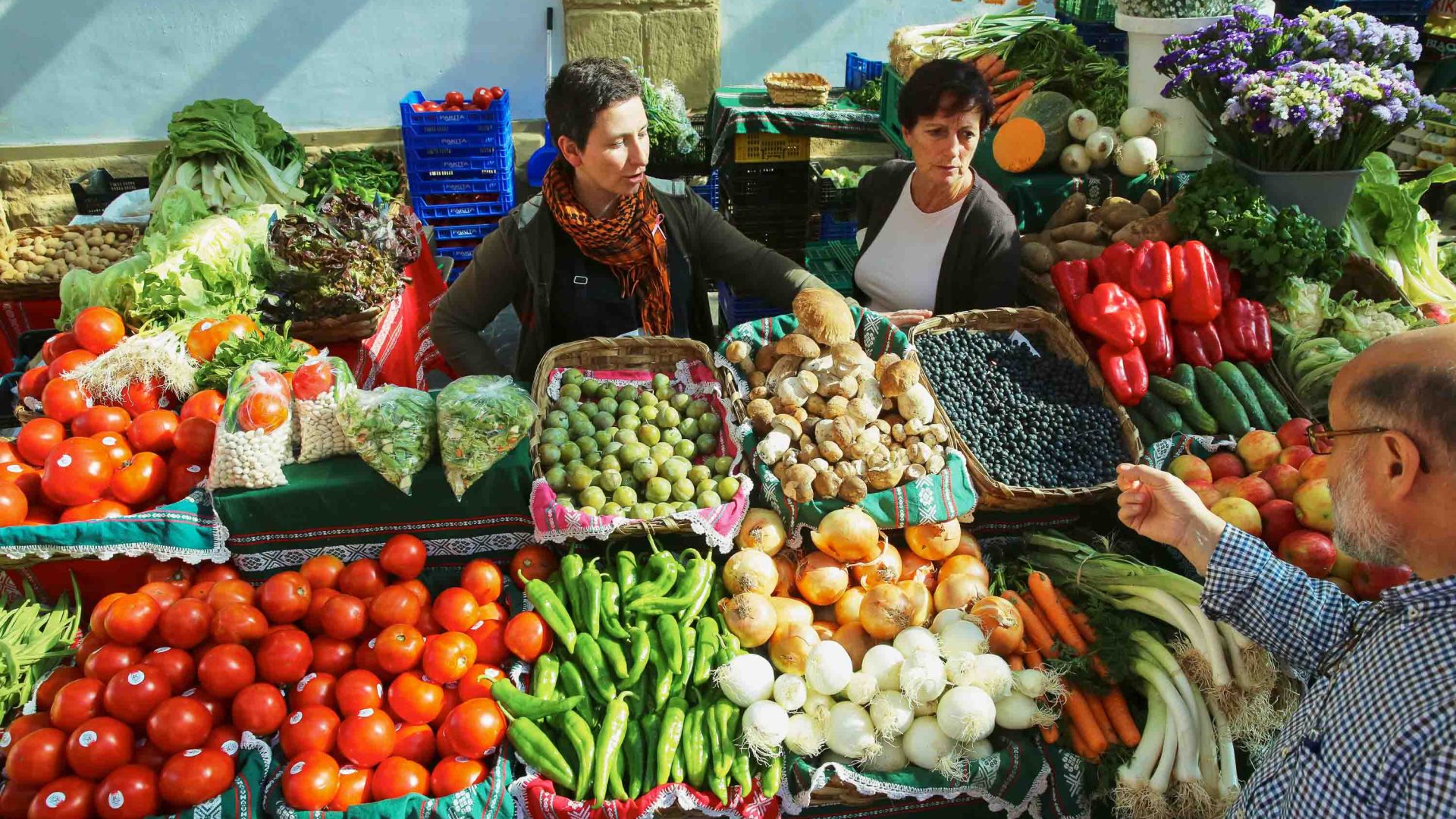 Women at a market in San Sebastian.