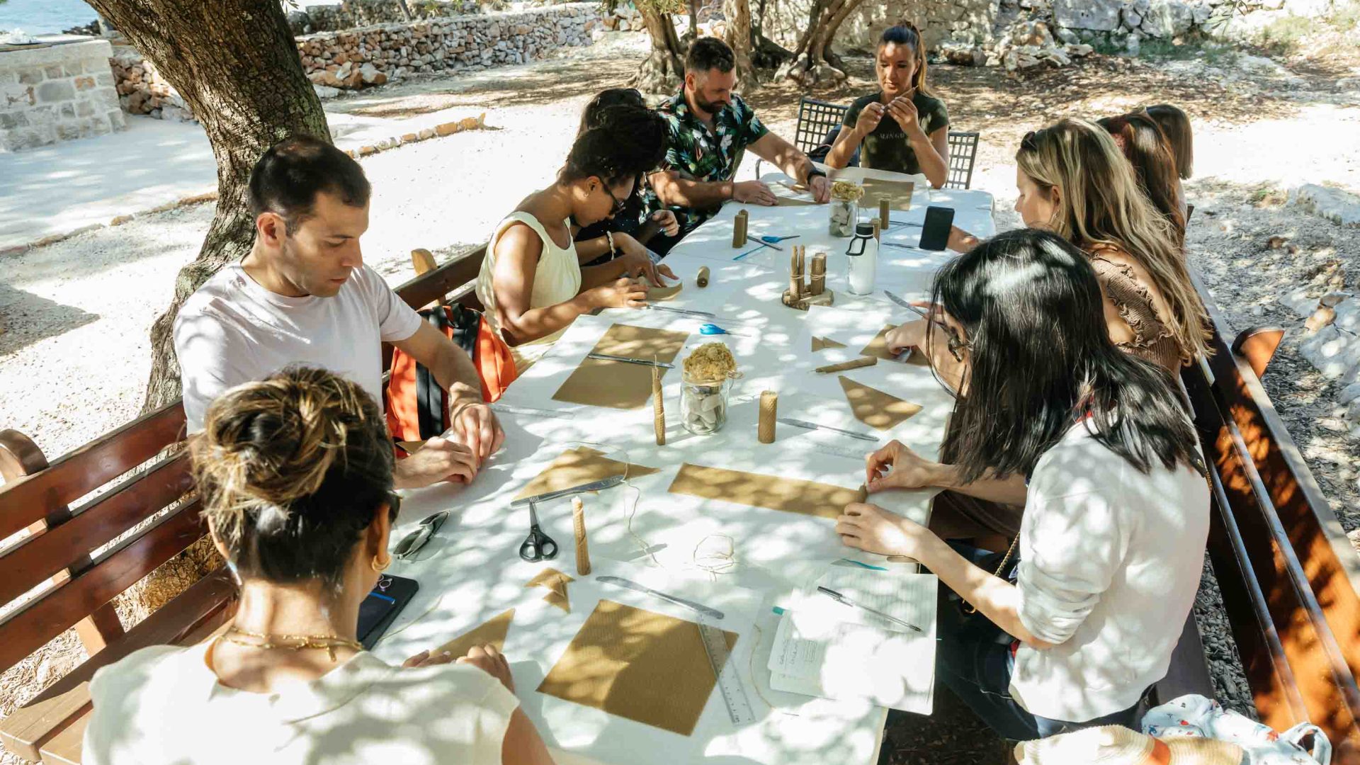 A group takes part in candle making.