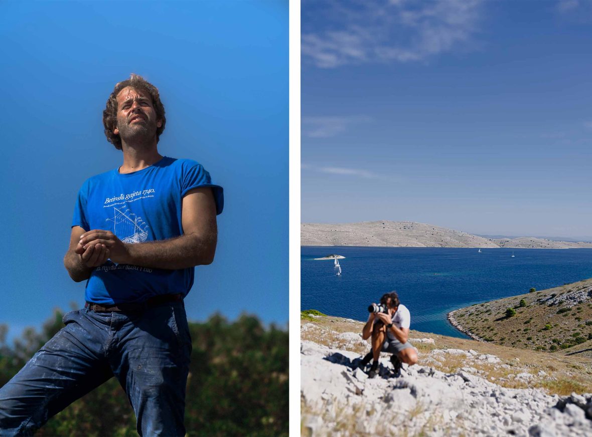 Left: Jakov stranding on a hill. Right: Ivica taking photos.