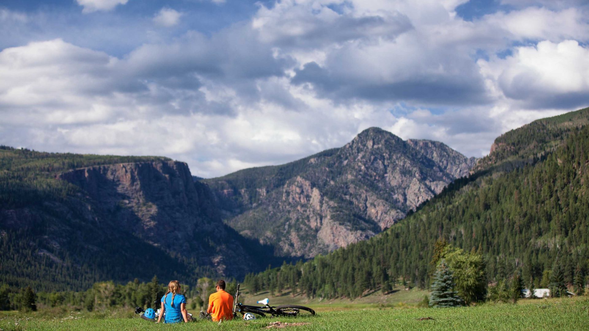 Mountain bikers rest in the valley near Durango.