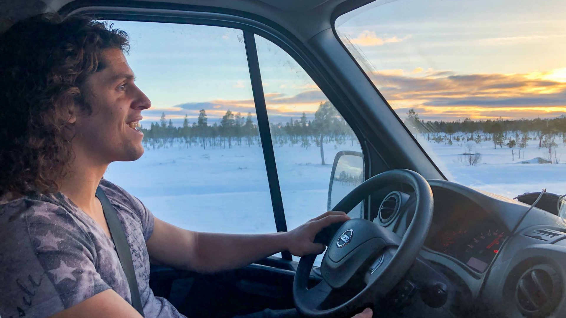 Lorenzo driving in the Arctic.