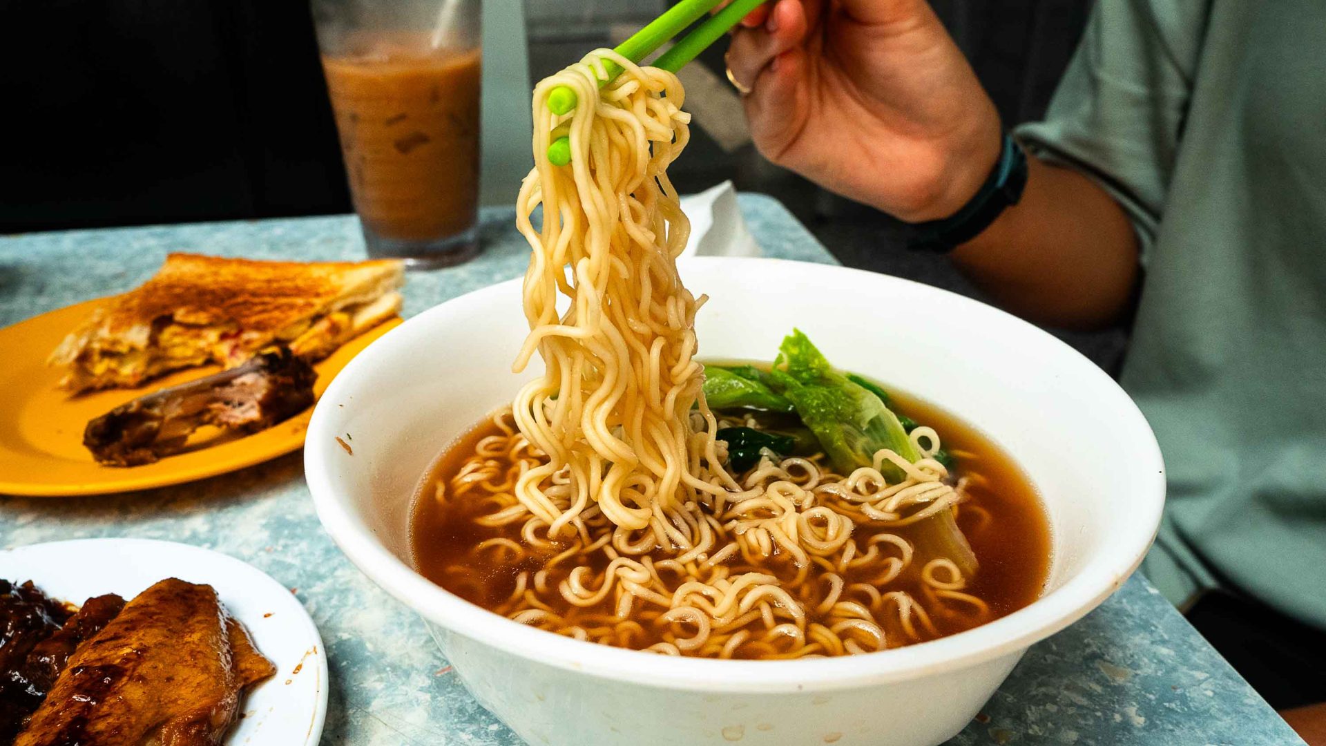 A bowl of instant noodles.