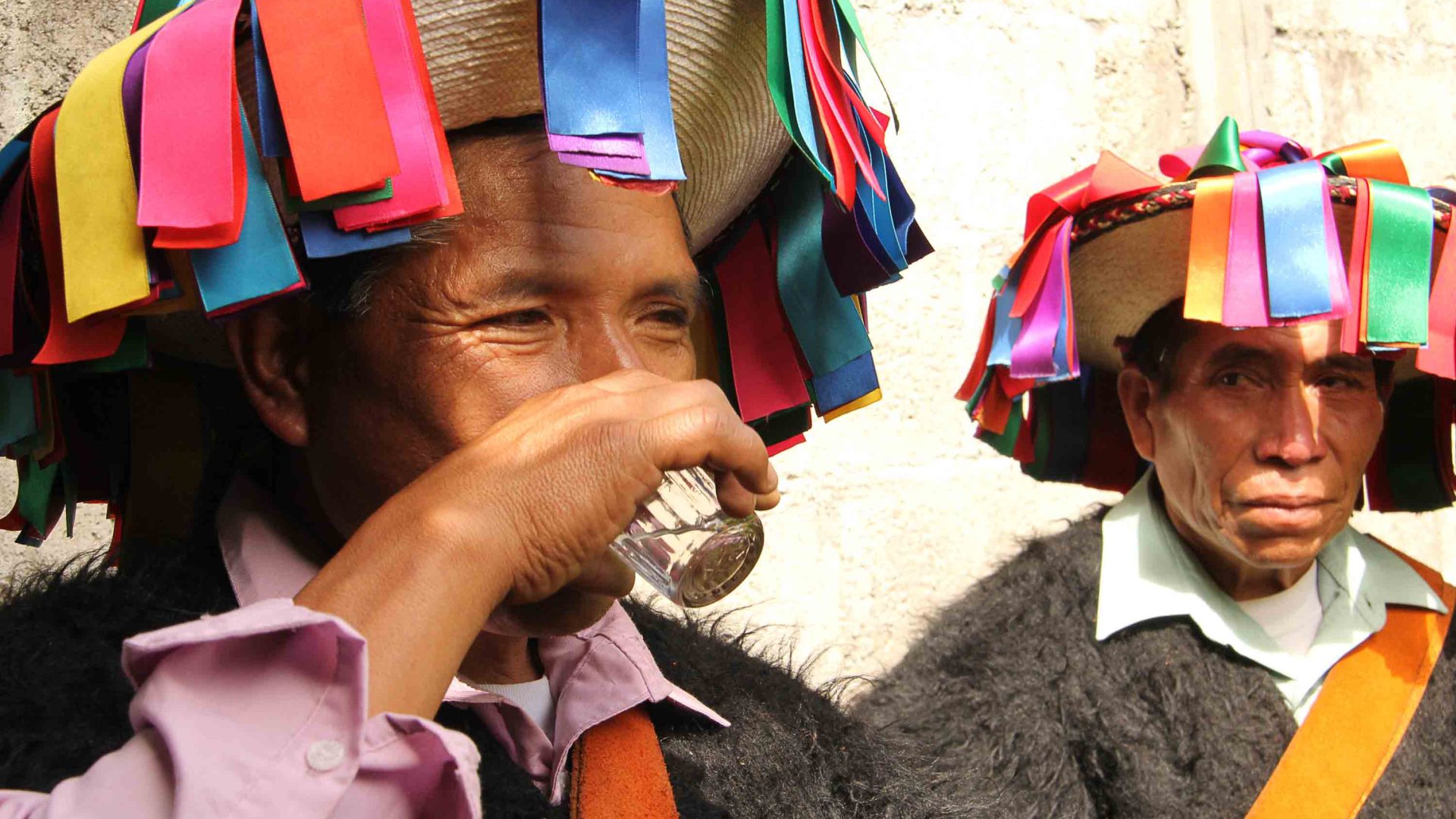 An Indigenous man drinks pox.