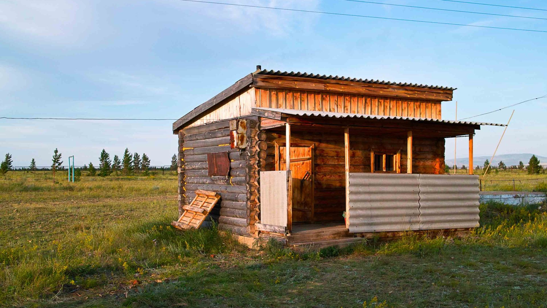 A Russian banya in a field.