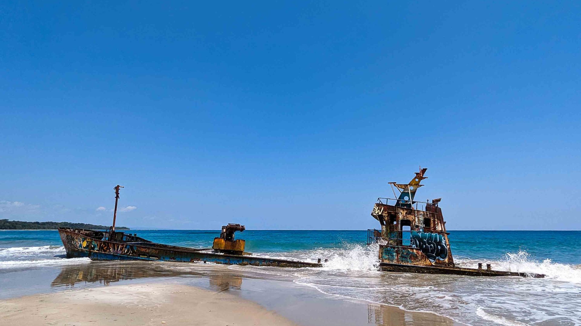 A shipwreck on the beach.