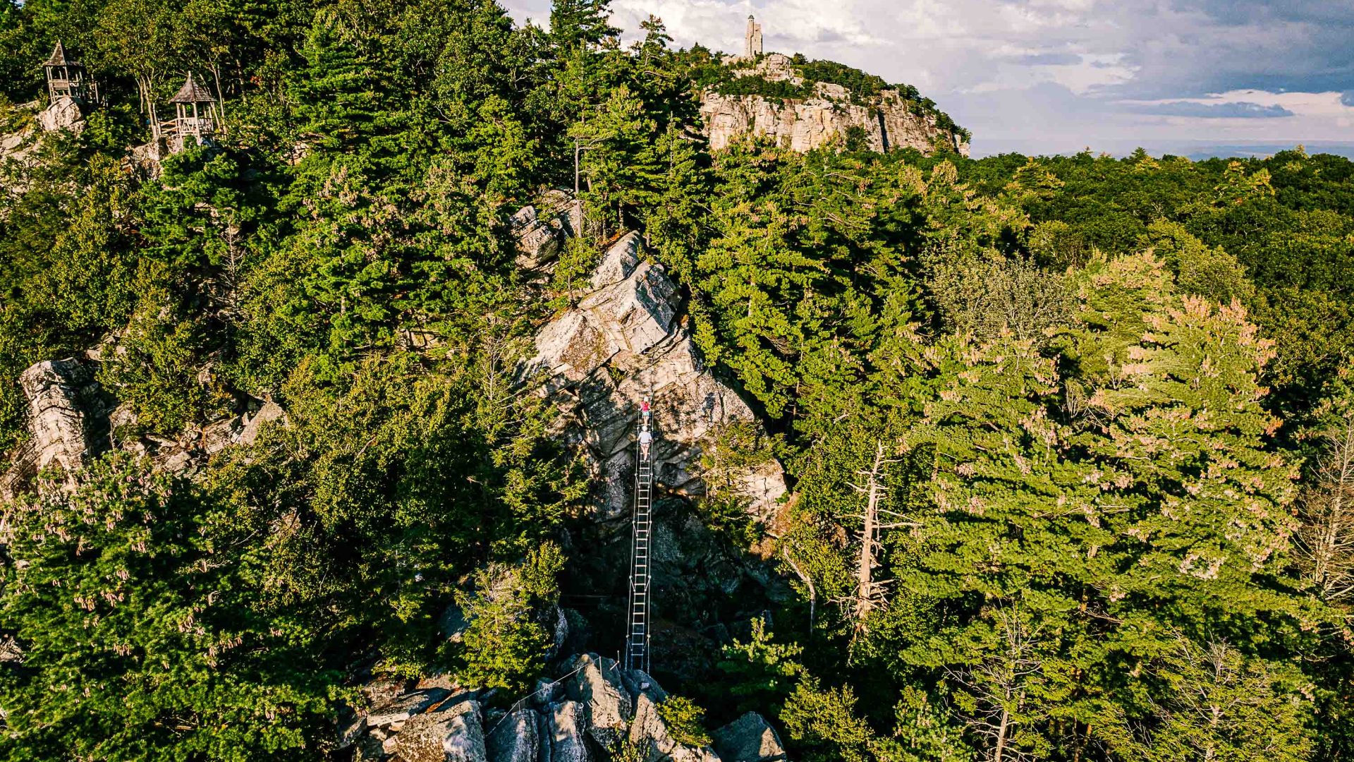 A via ferrata connects rocky outcrops in Mohonk.