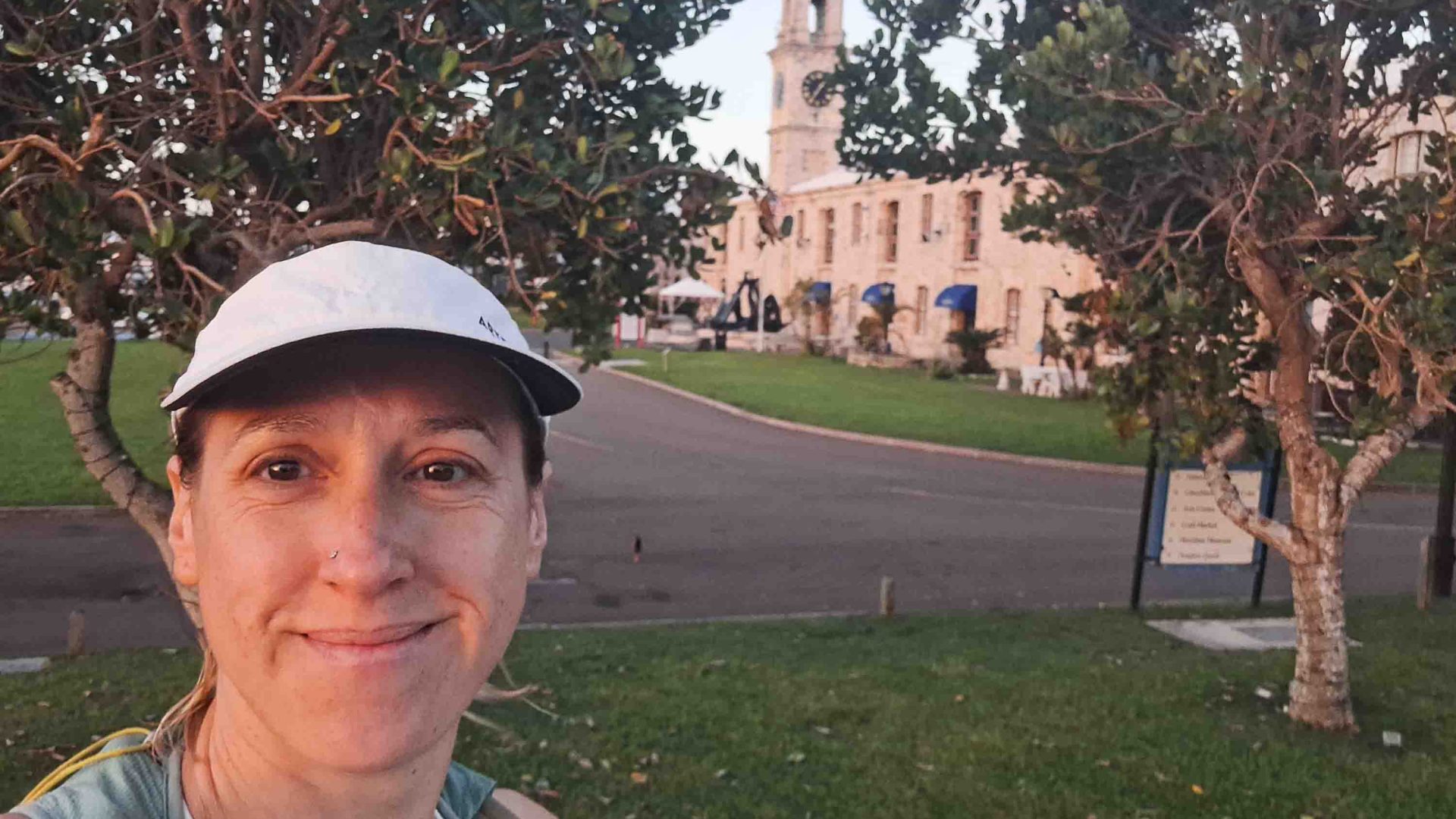 The writer Lily at the Dockyards at 7am, right at the beginning of her run.