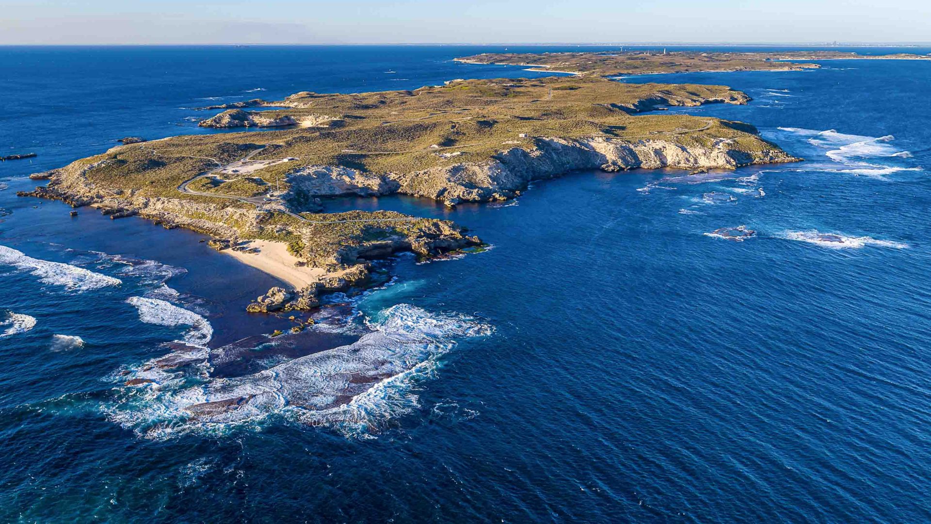 An aerial shot showing Rottnest Island.