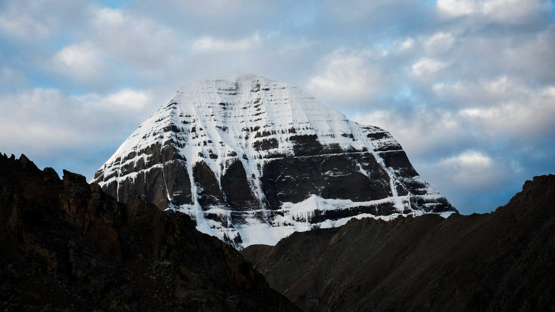 A snow covered mountain.