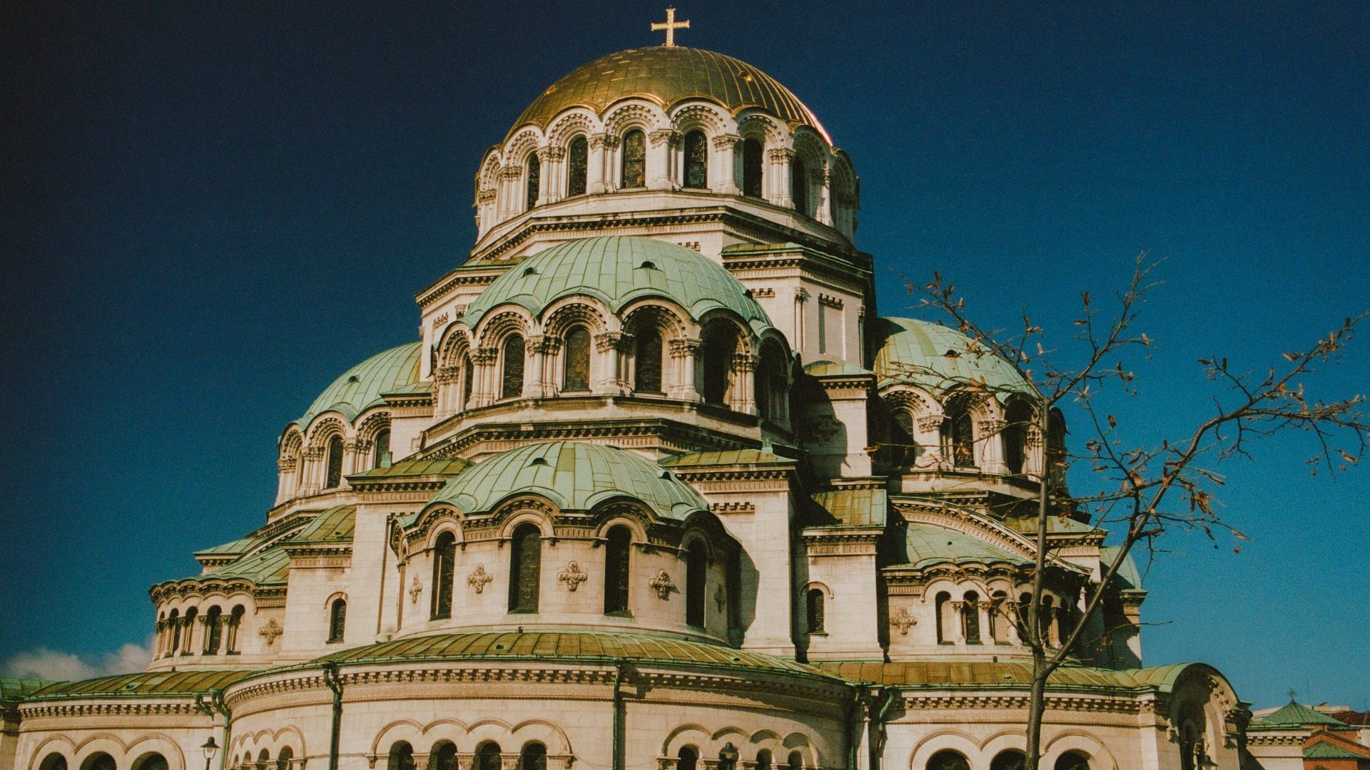 The gold-plated domes of Saint Alexander Nevsky Cathedral in central Sofia