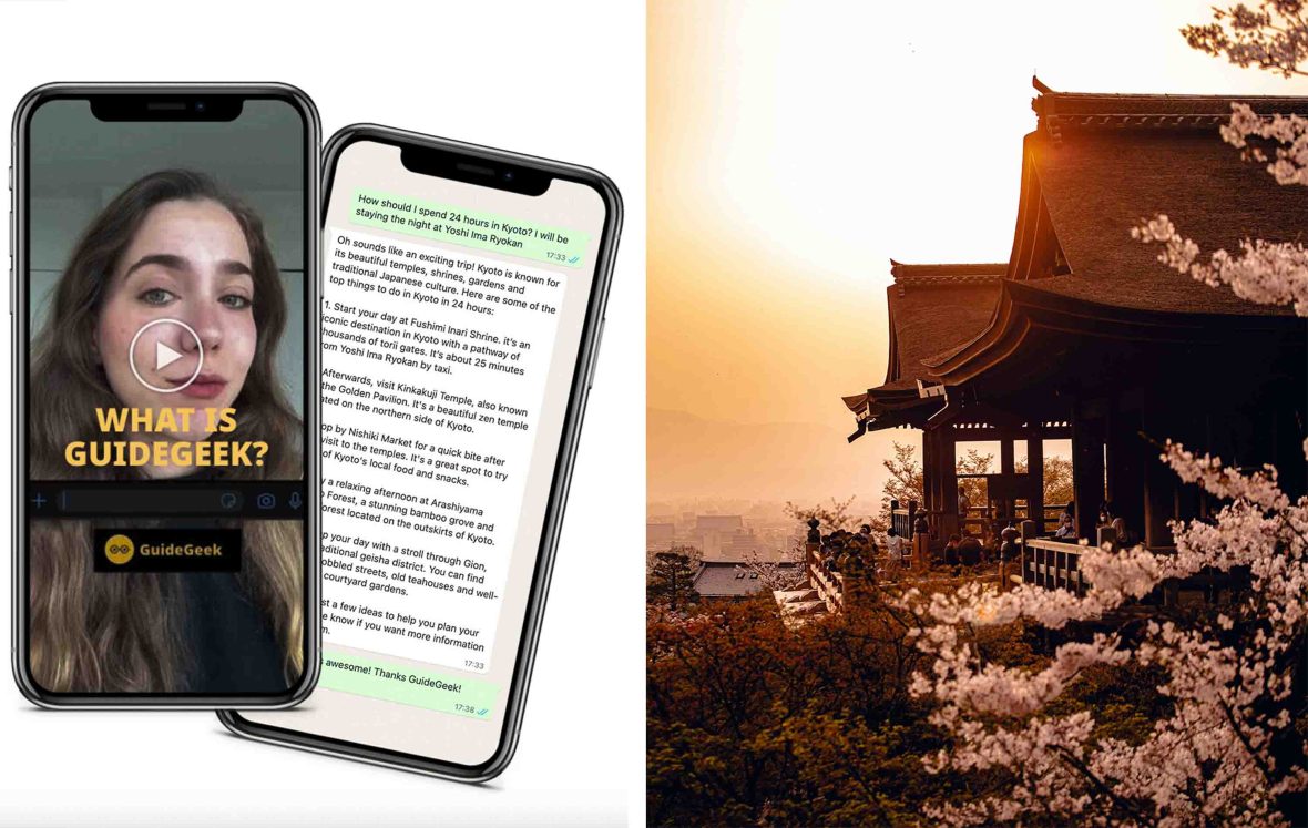 Left: An app showing its results on Whatsapp. Right: A structure bathed in soft light and surrounded by trees.