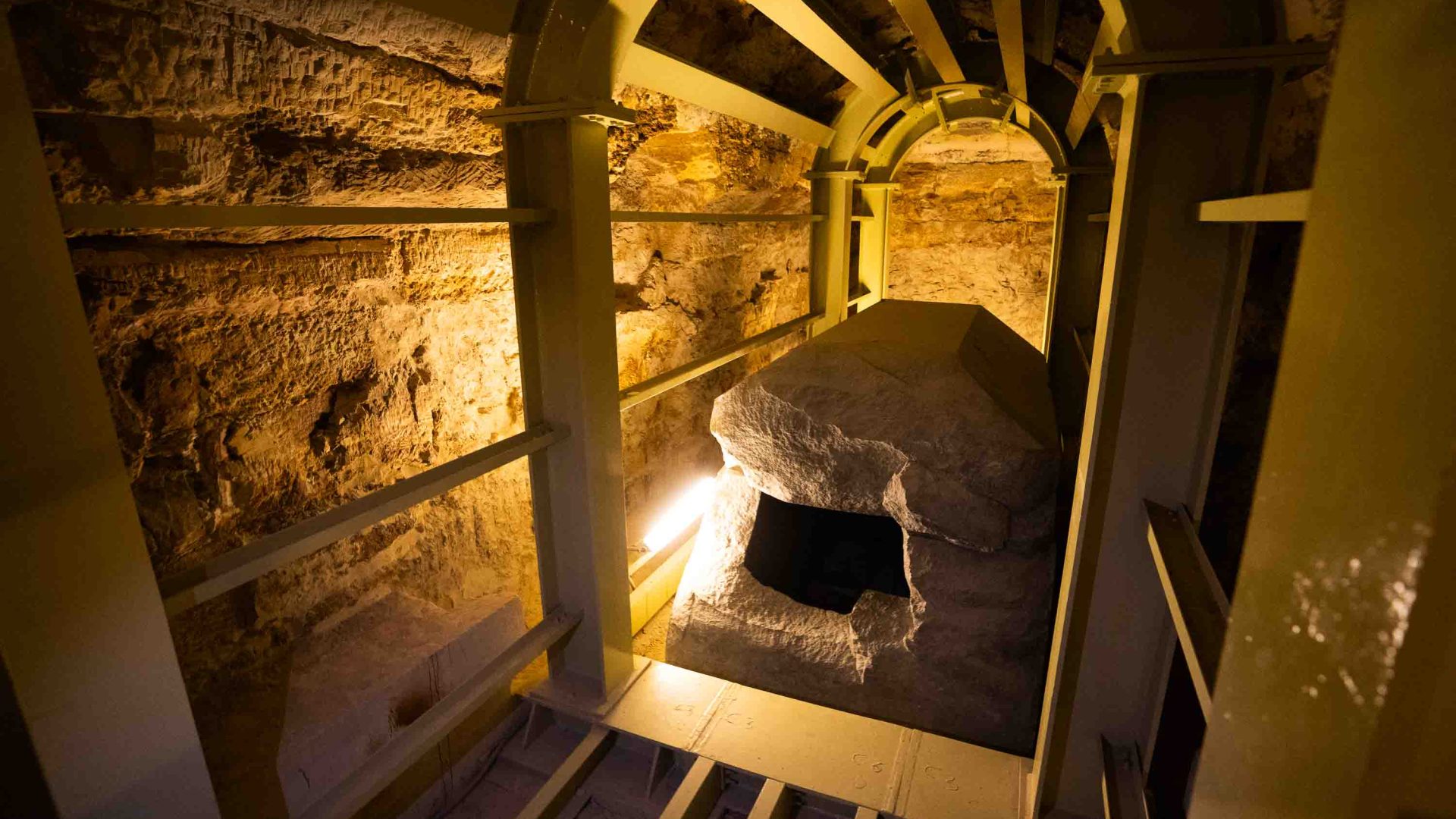 A tomb with an opening indicating the body had been removed.