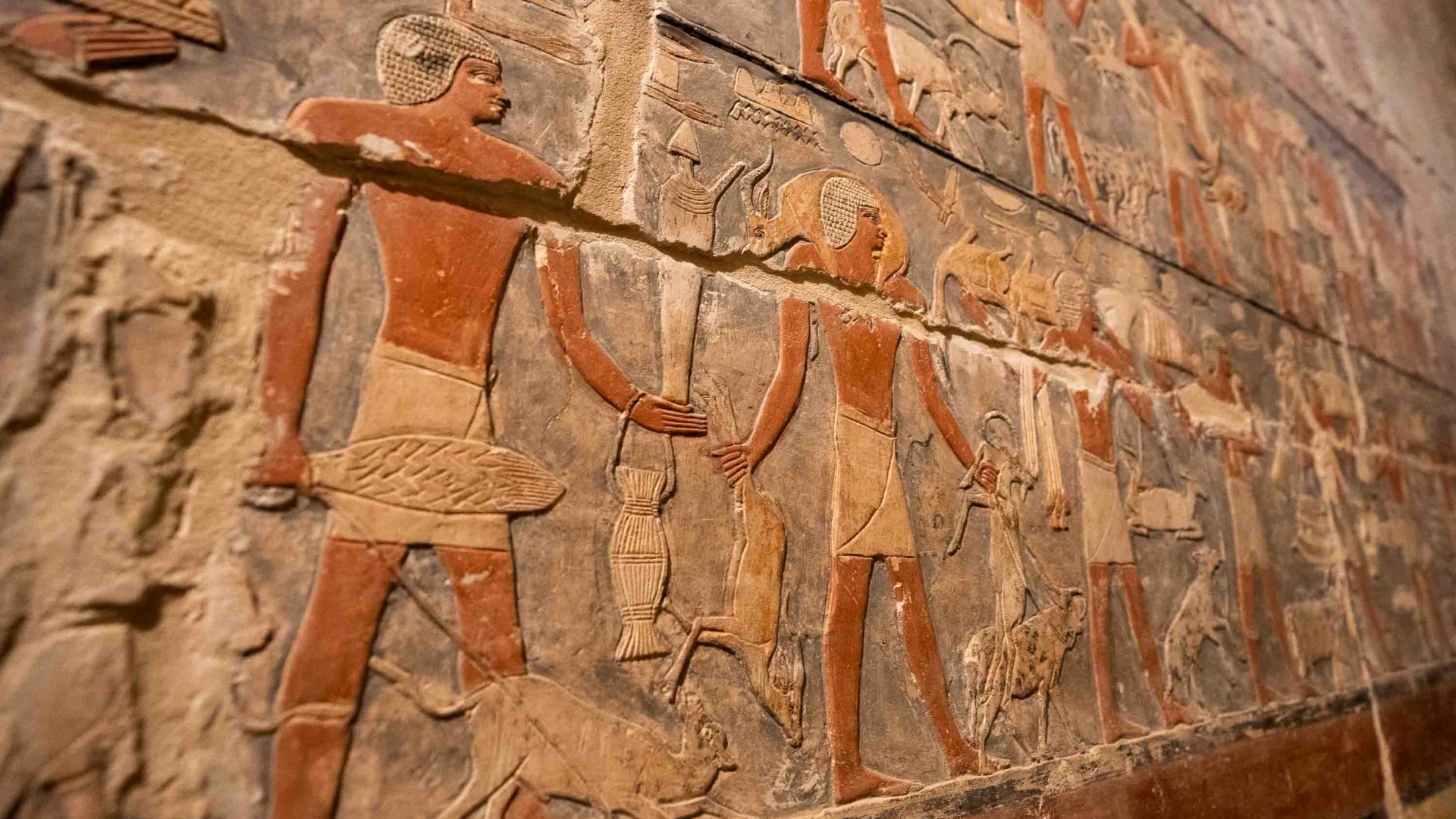 Heiroglyphs inside a mastaba at Saqqara.