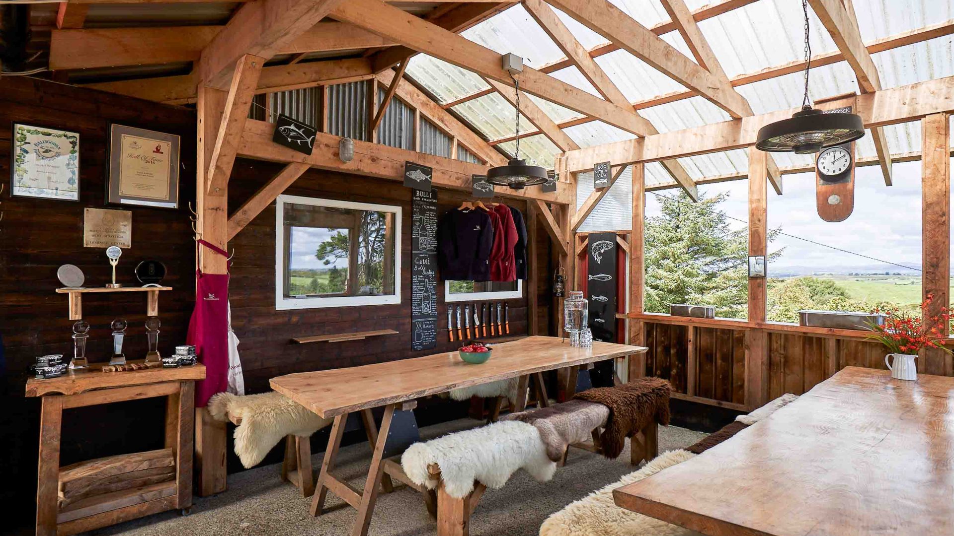 The interior of an airy, light shed.