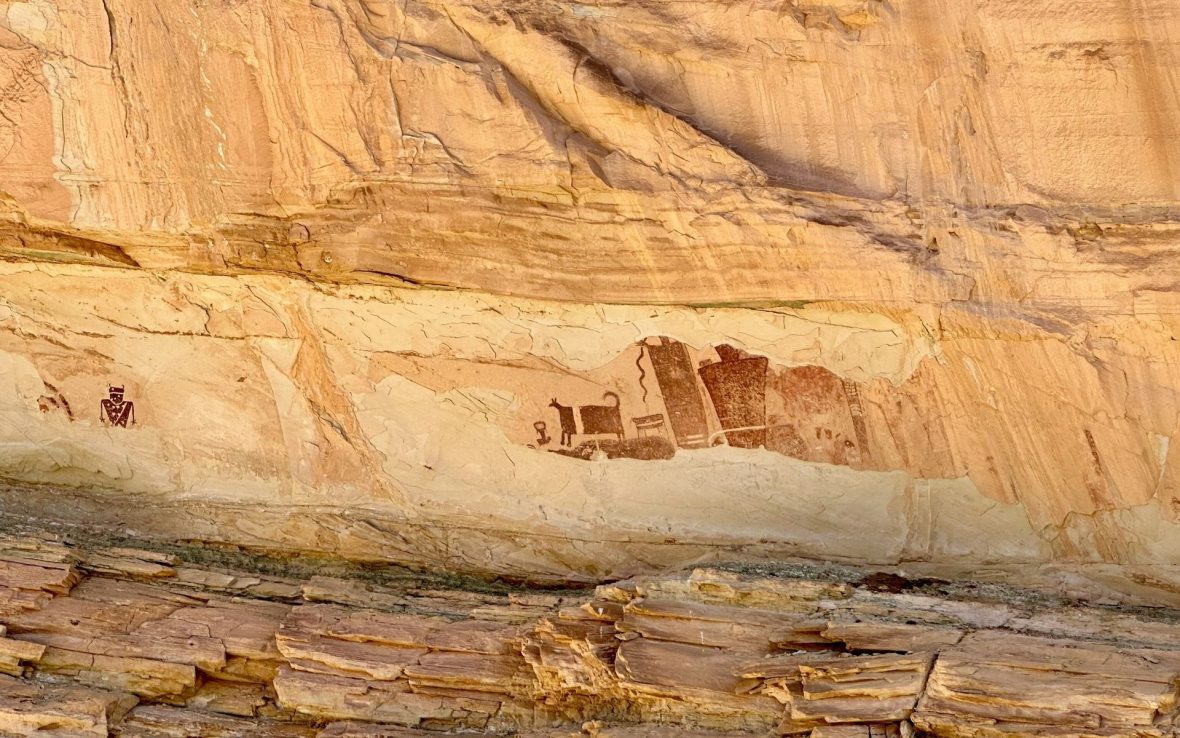 View of a petroglyph on the side of a cliff in Utah.
