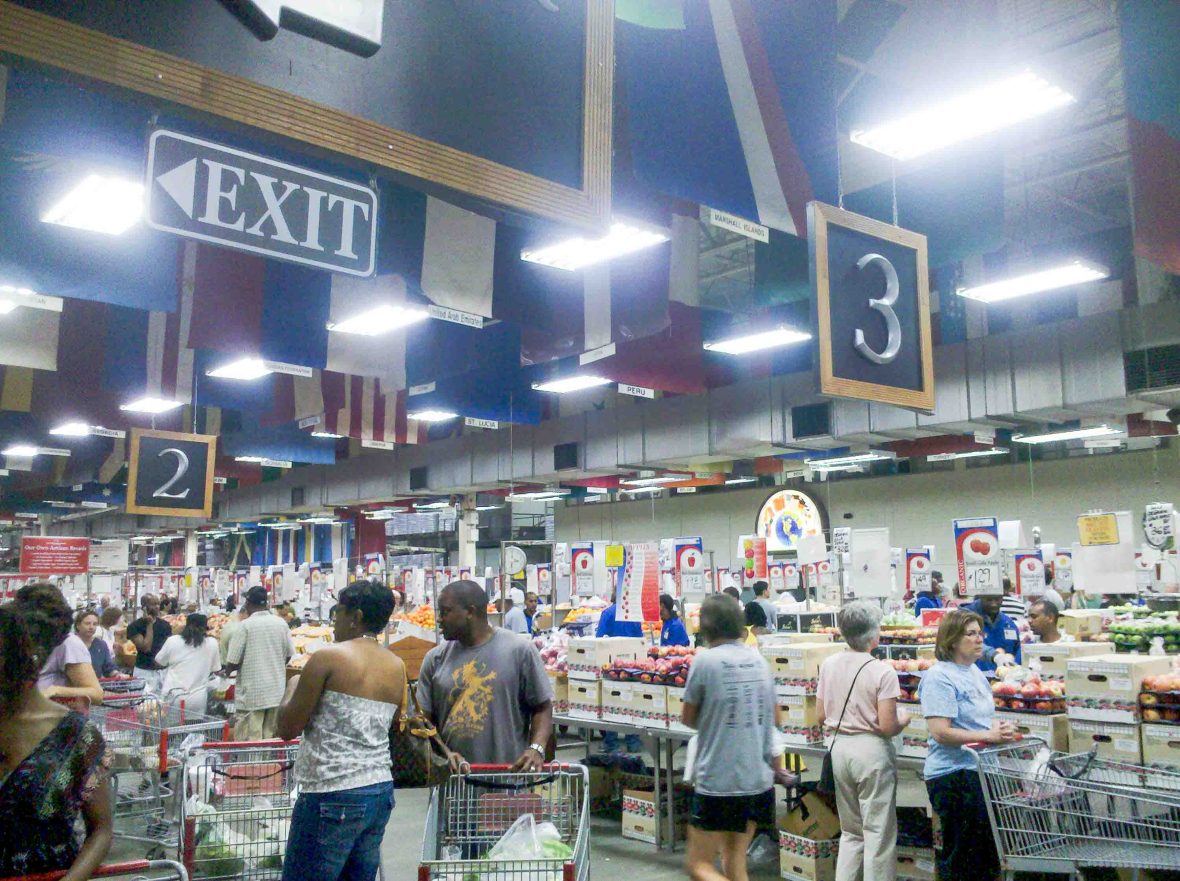 Shoppers in a grocery store.
