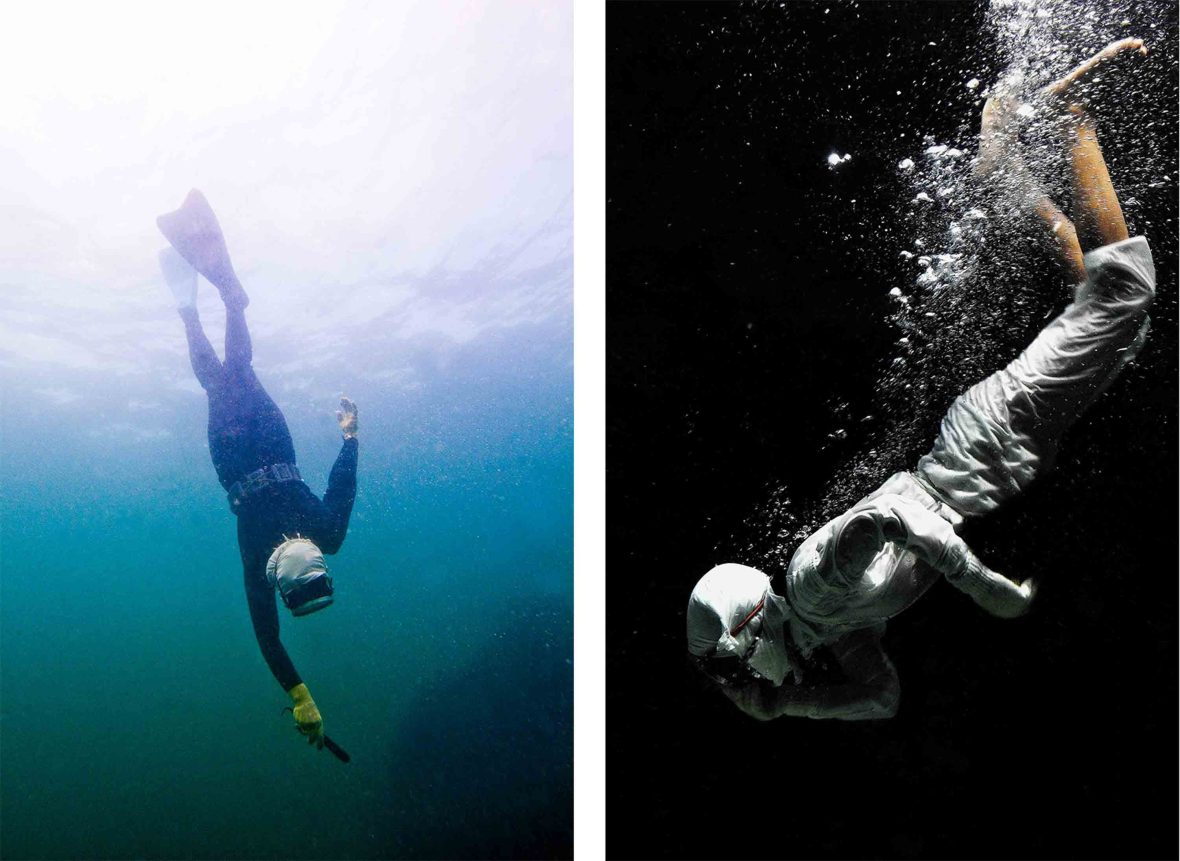 Ama divers below the seas surface.