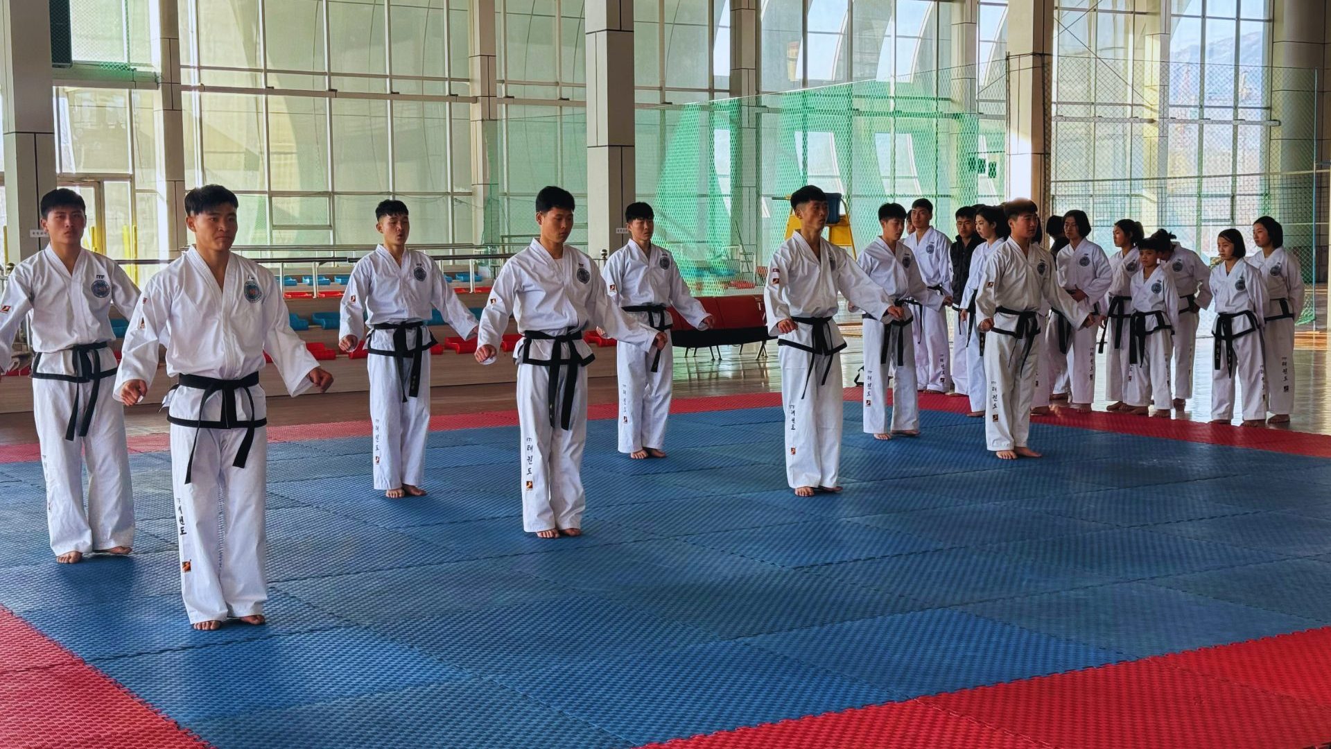 A group of North Korean taekwondo athletes