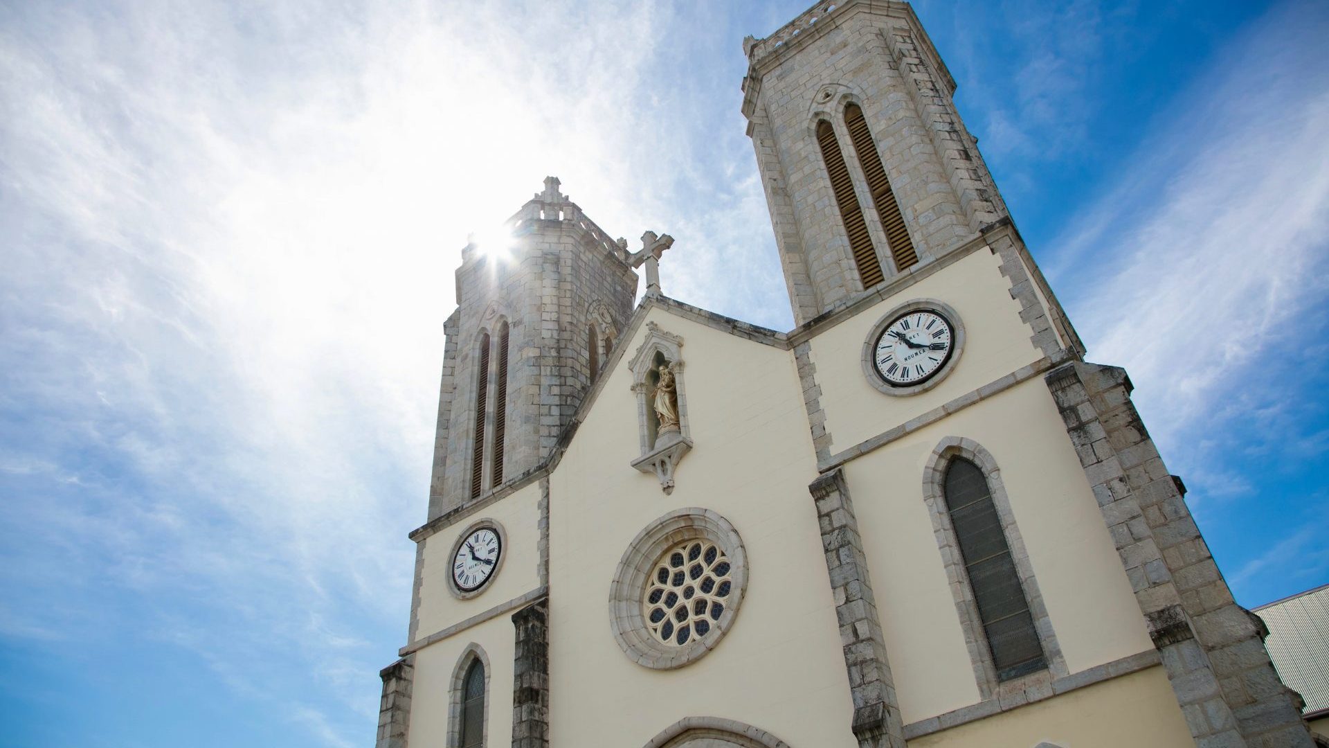A white cathedral against a blue sky
