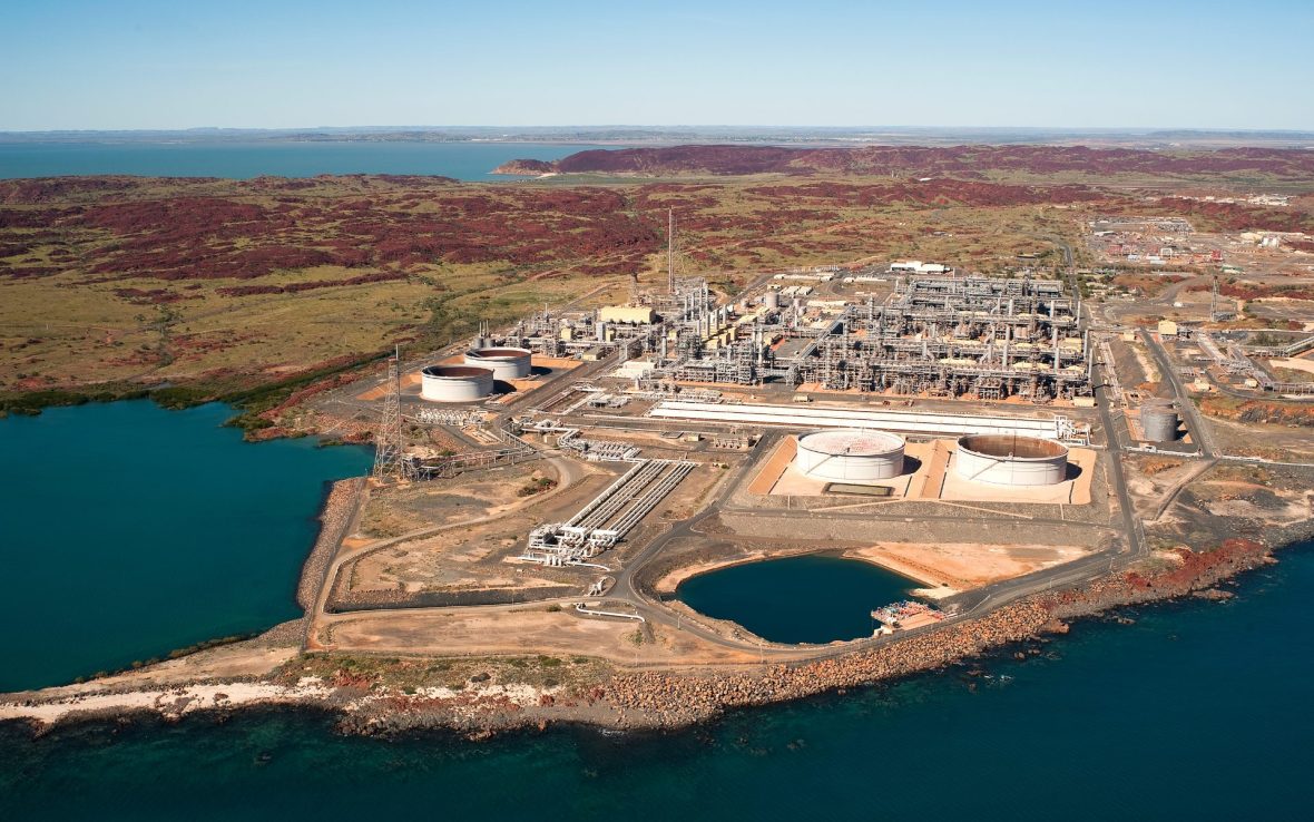 Aerial view of gas hub in desert