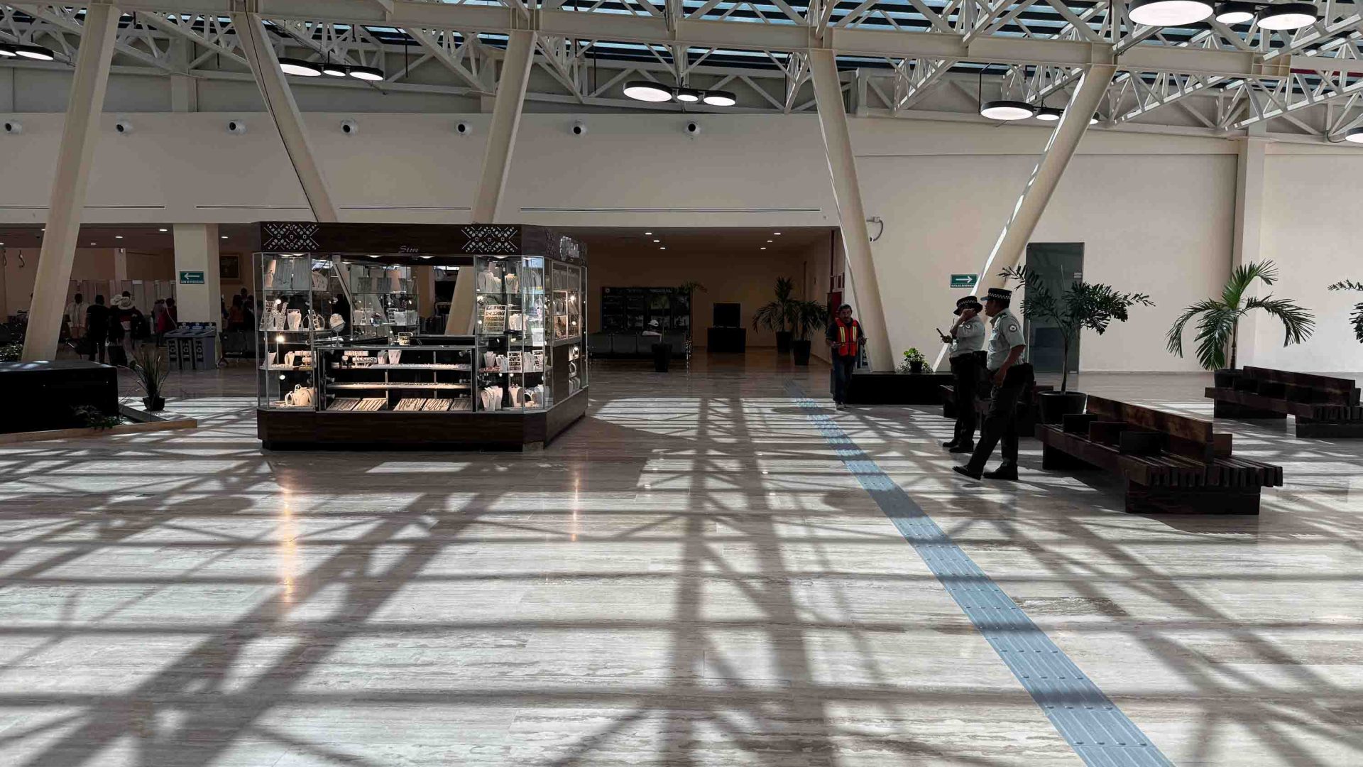 The modern interior of a train station.