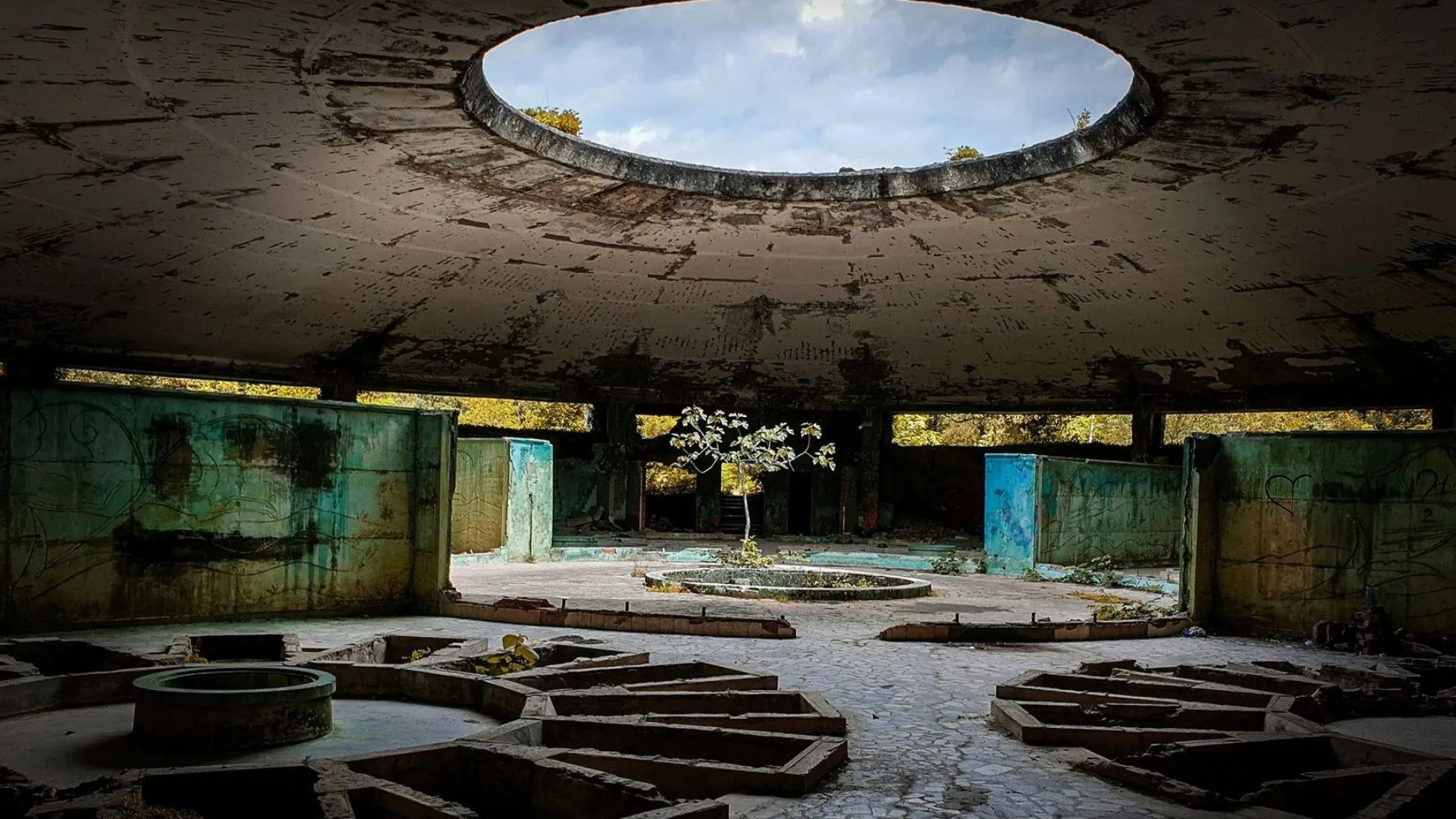 The interior of crumbling Soviet spas in the resort town of Tskaltubo.