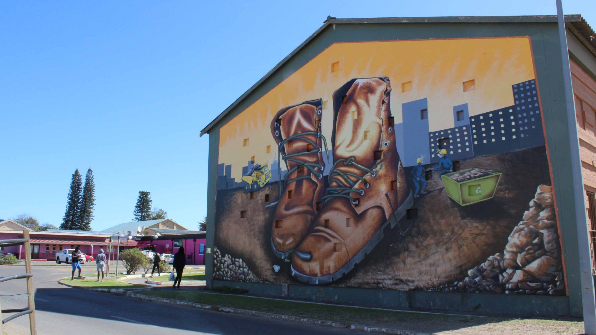A mural of some boots.