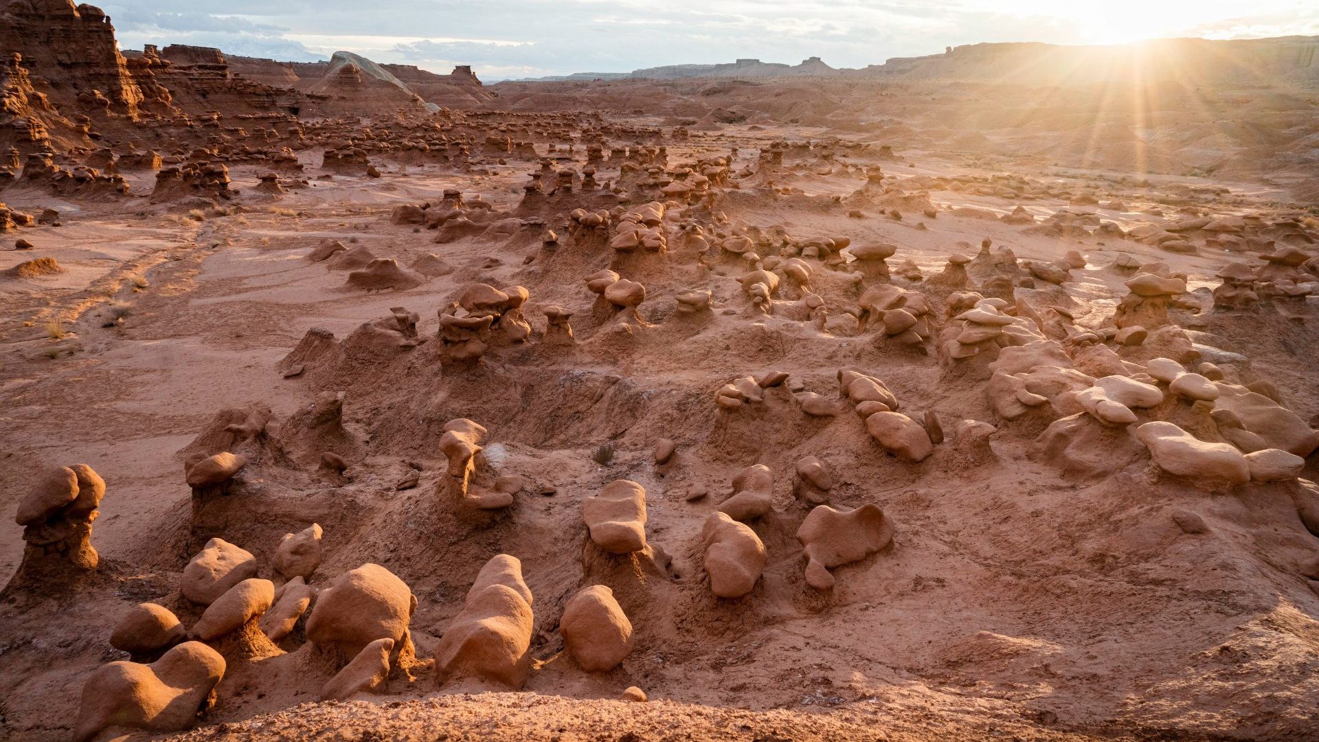 Mars-like rock boulders and formations at sunset