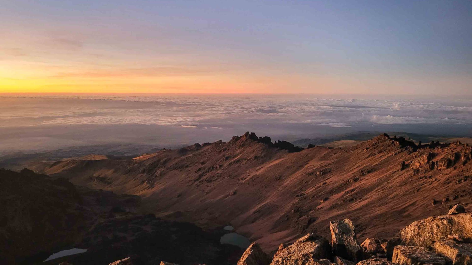 Sunrise over mountains.