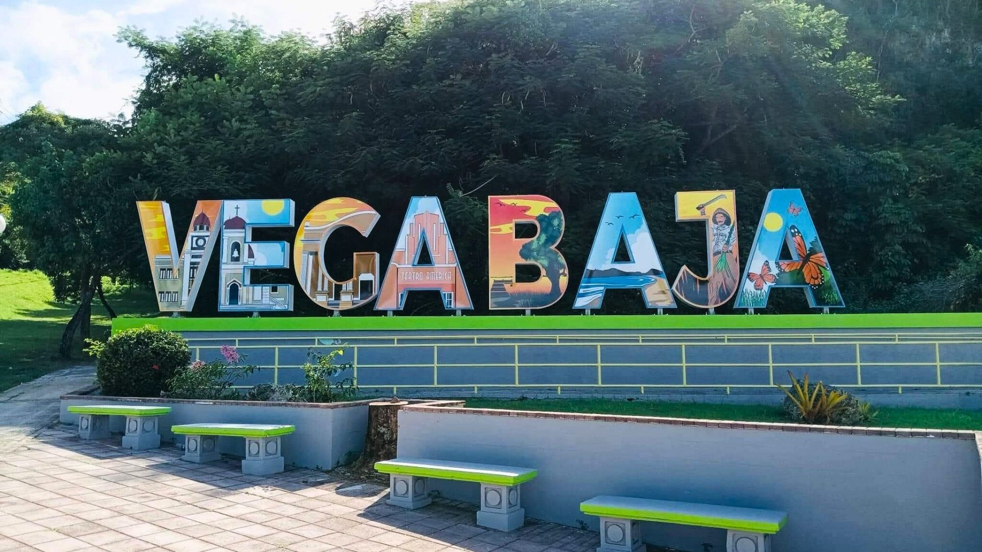 Large sign reading 'Vega Baja'