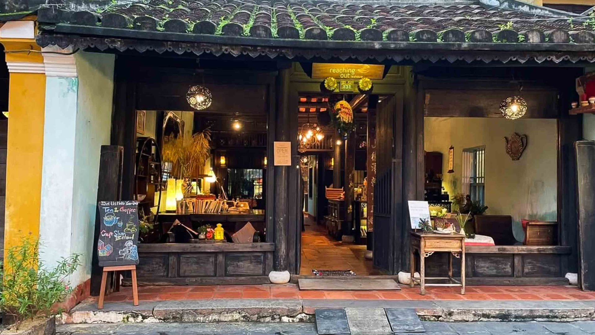 The exterior of a Vietnamese styled teahouse.