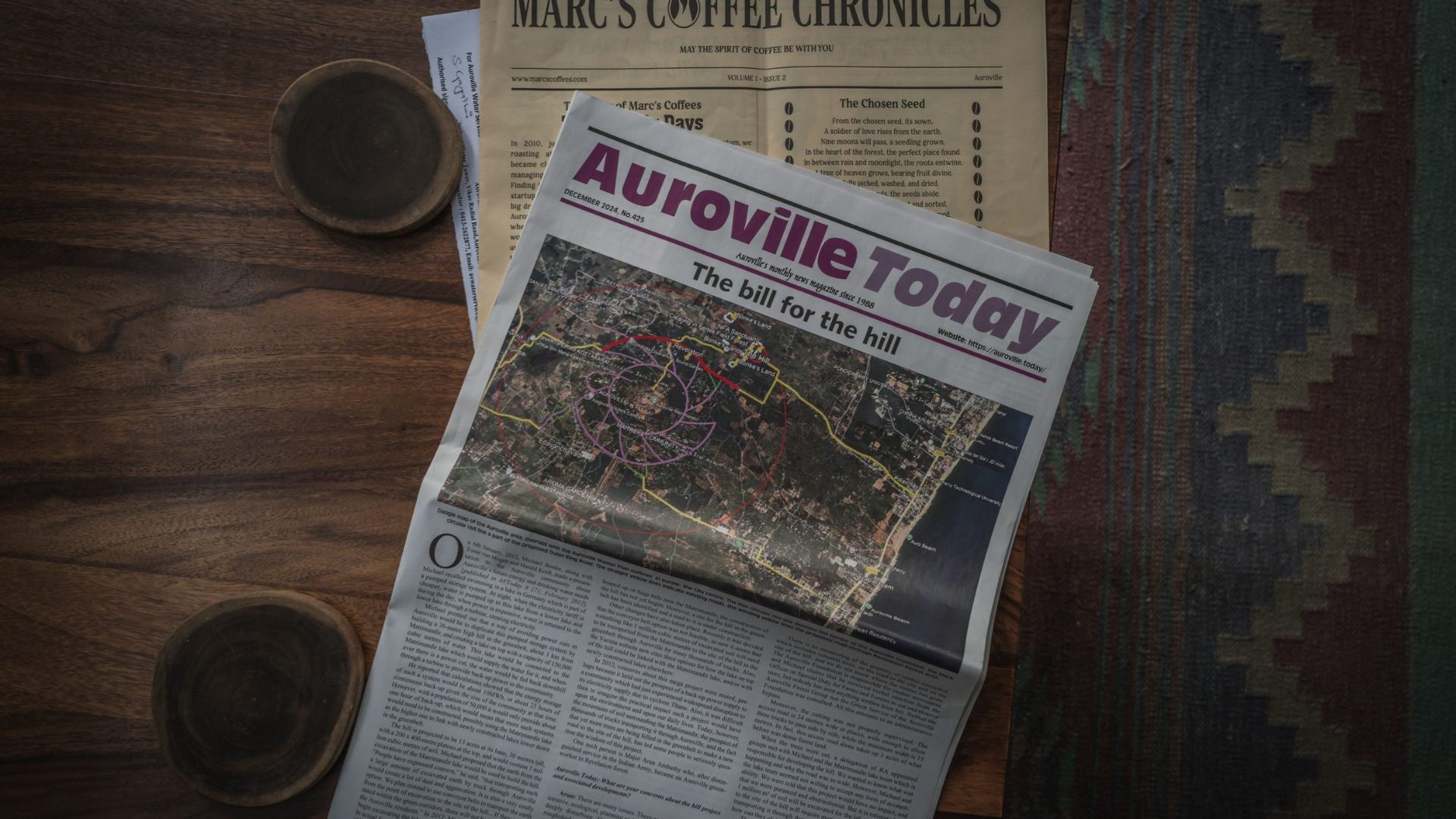 Newspaper reading 'Auroville Today'