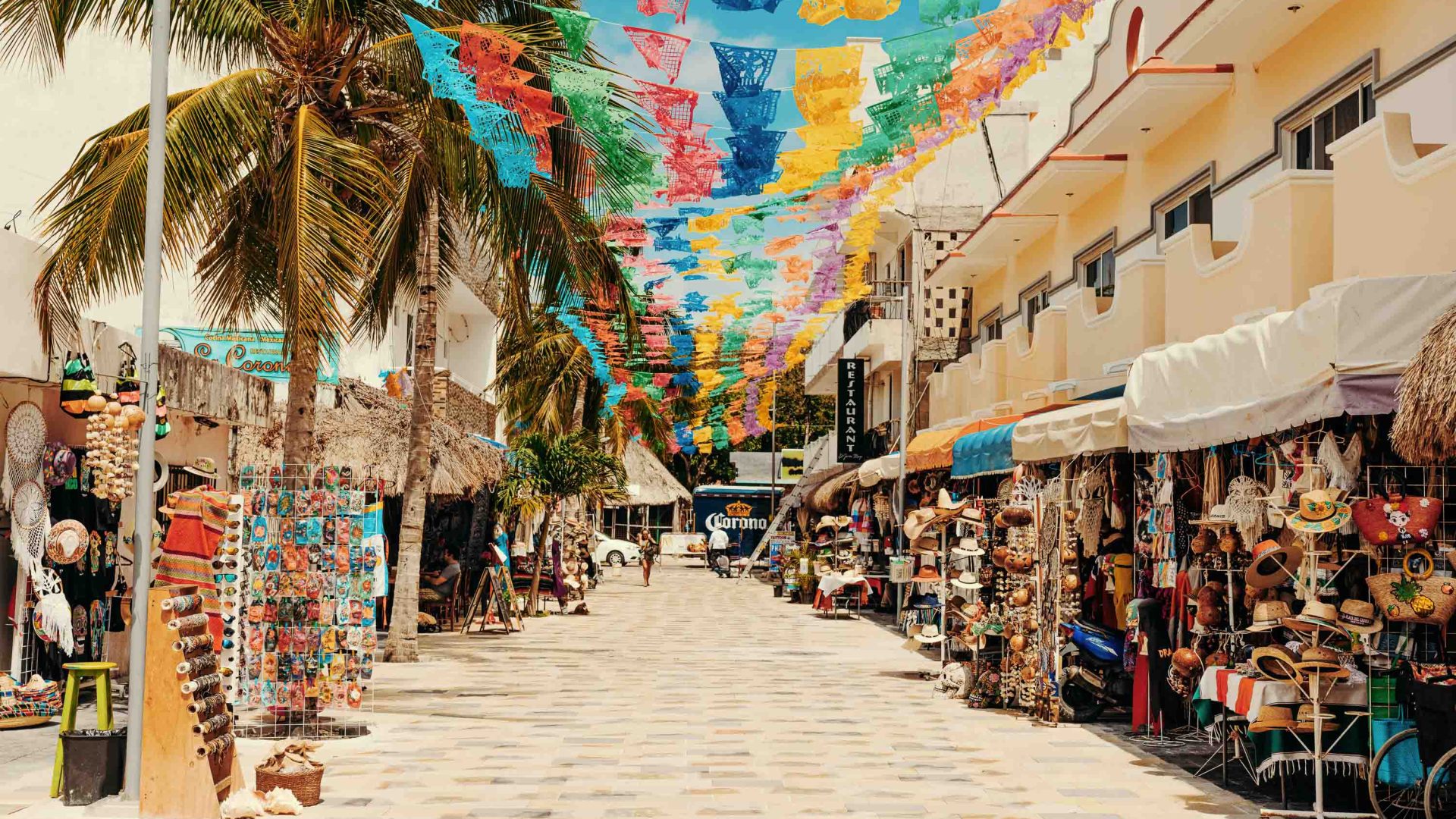 A street filled with souvenir shops.