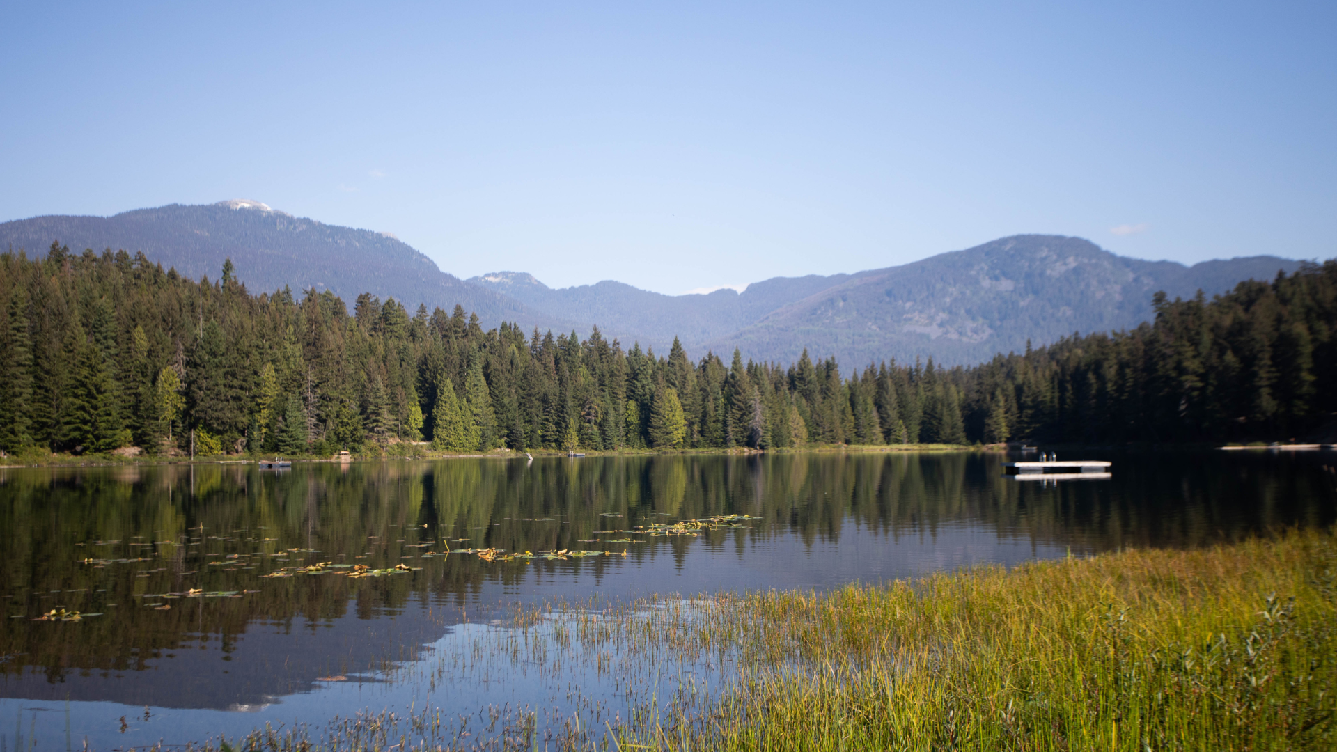 Large lake under blue sky