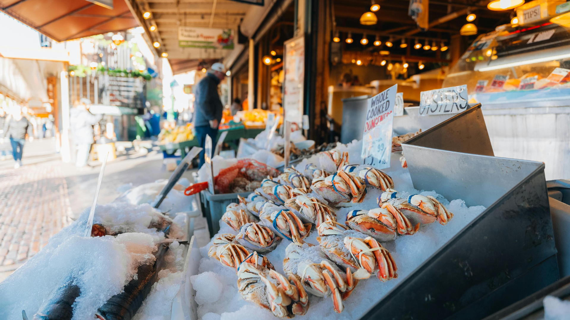 Seafood on ice at market