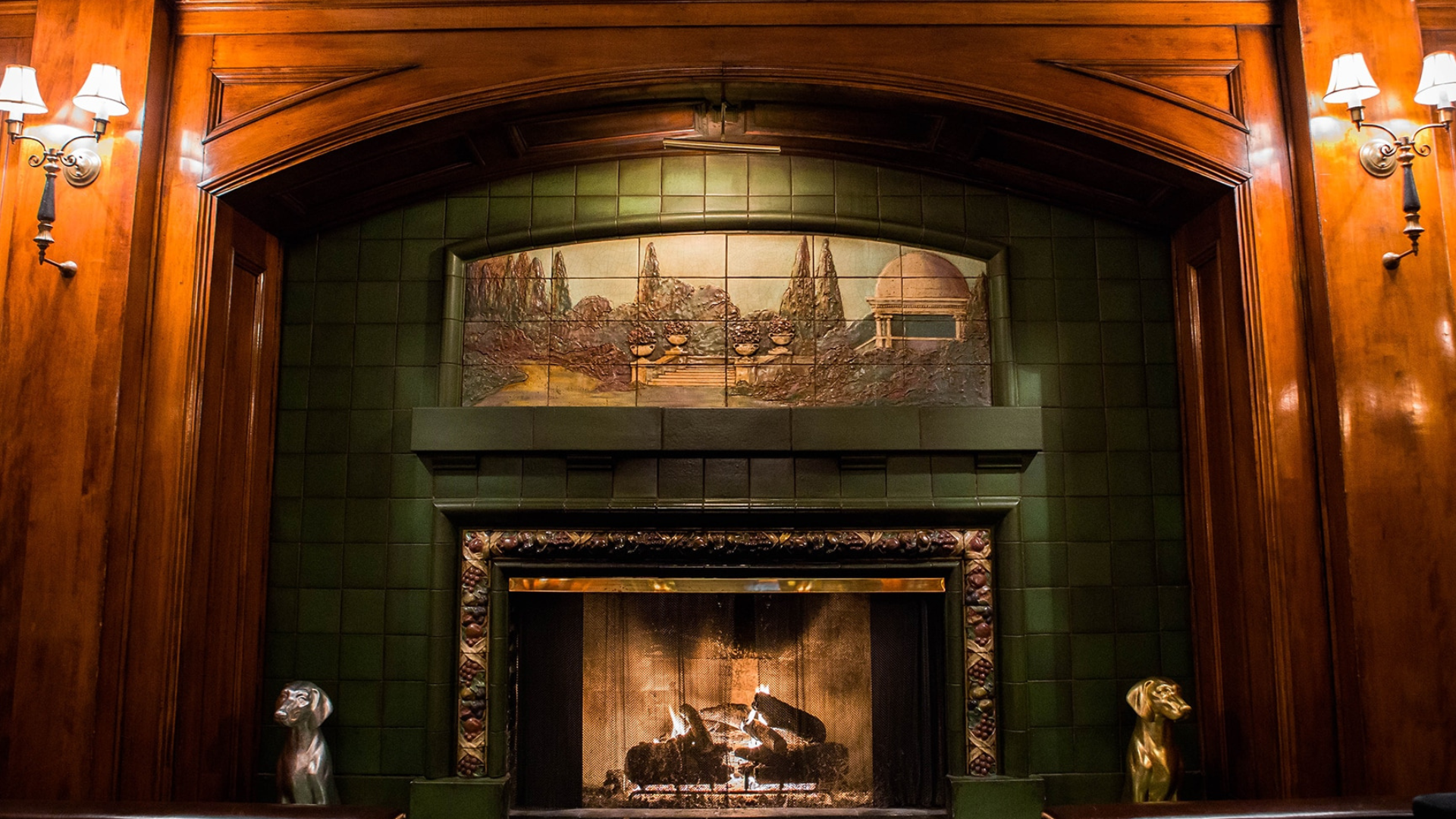 Ornate green fireplace